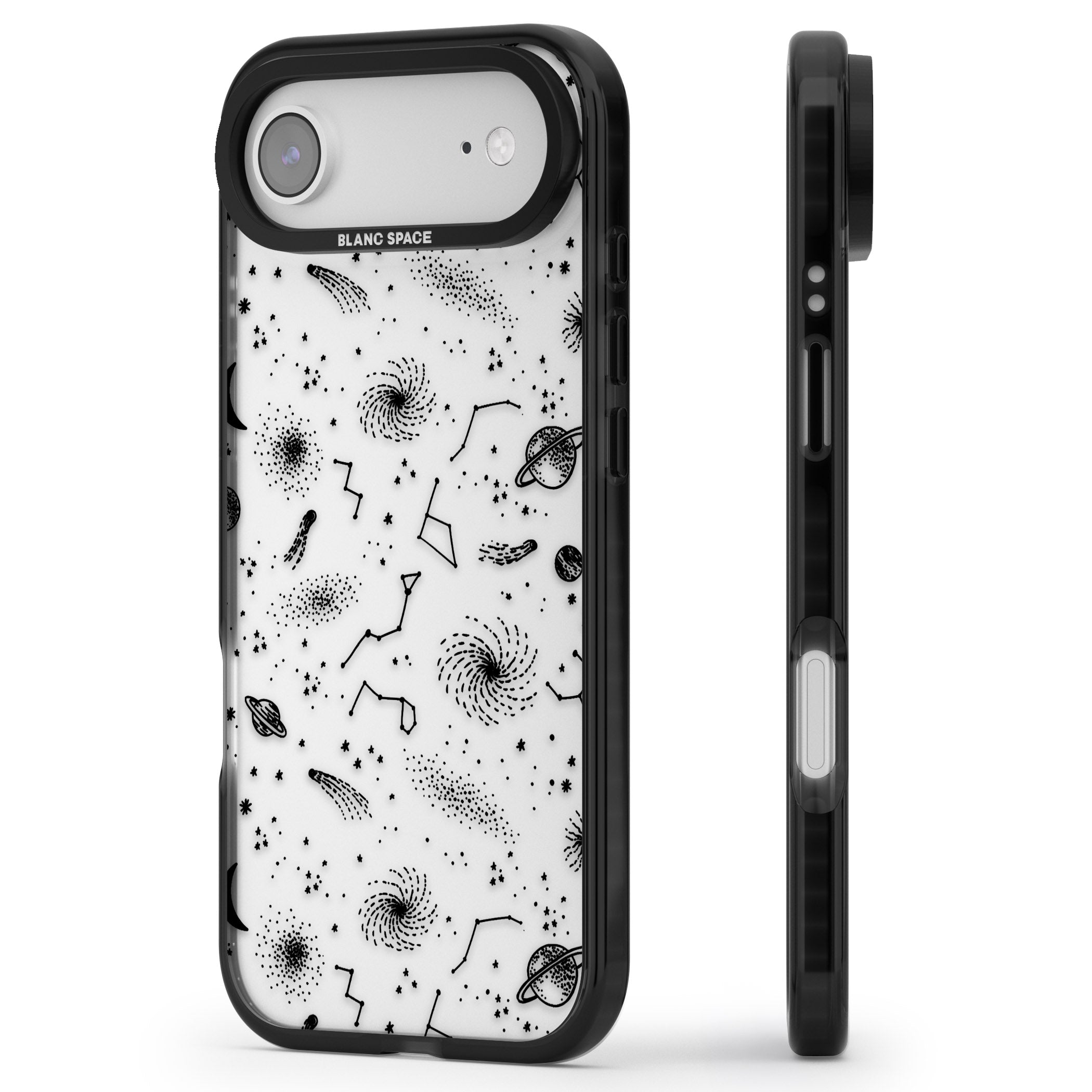 Galactic Sketch iPhone 17 Air Impact Black Phone Case Side Profile