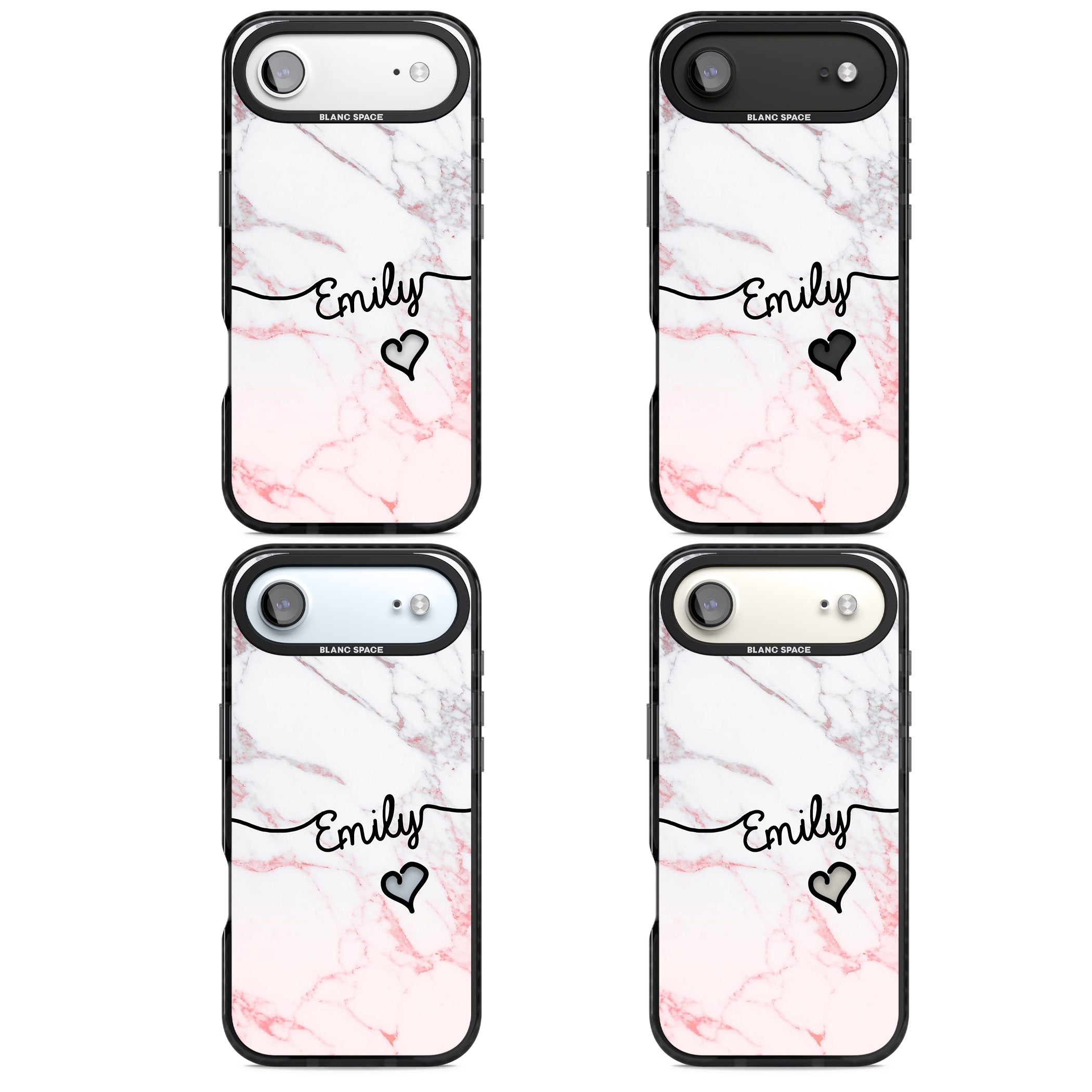 Personalised Pink Fade Marble Heart iPhone 17 Air Impact Black Phone Case APT Impact Protection