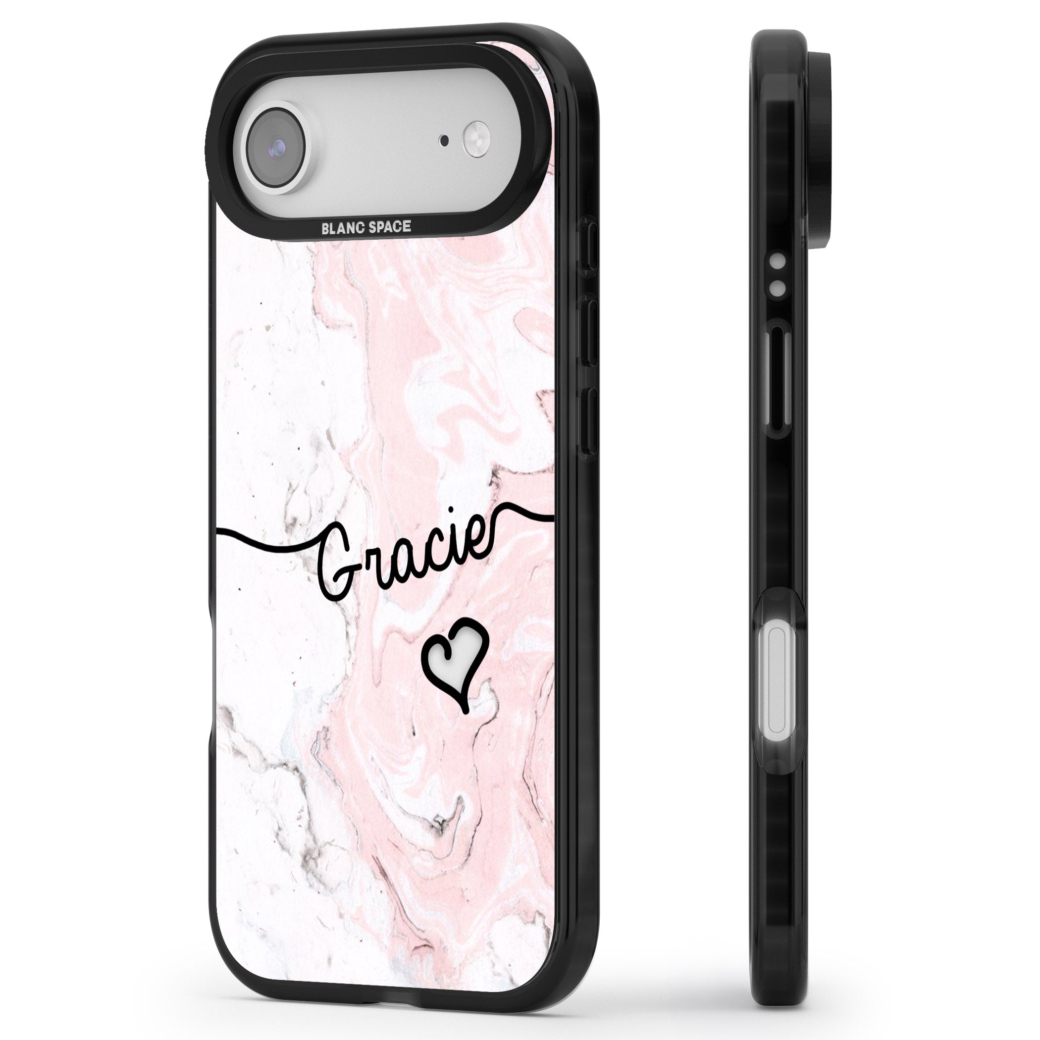 Personalised Pink Marble iPhone 17 Air Impact Black Phone Case Side Profile