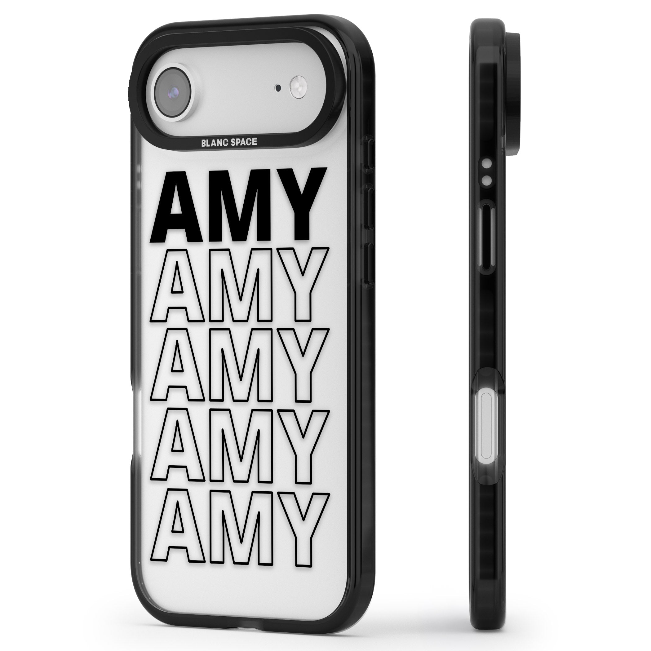 Personalised Bold Name Repetition iPhone 17 Air Impact Black Phone Case Side Profile