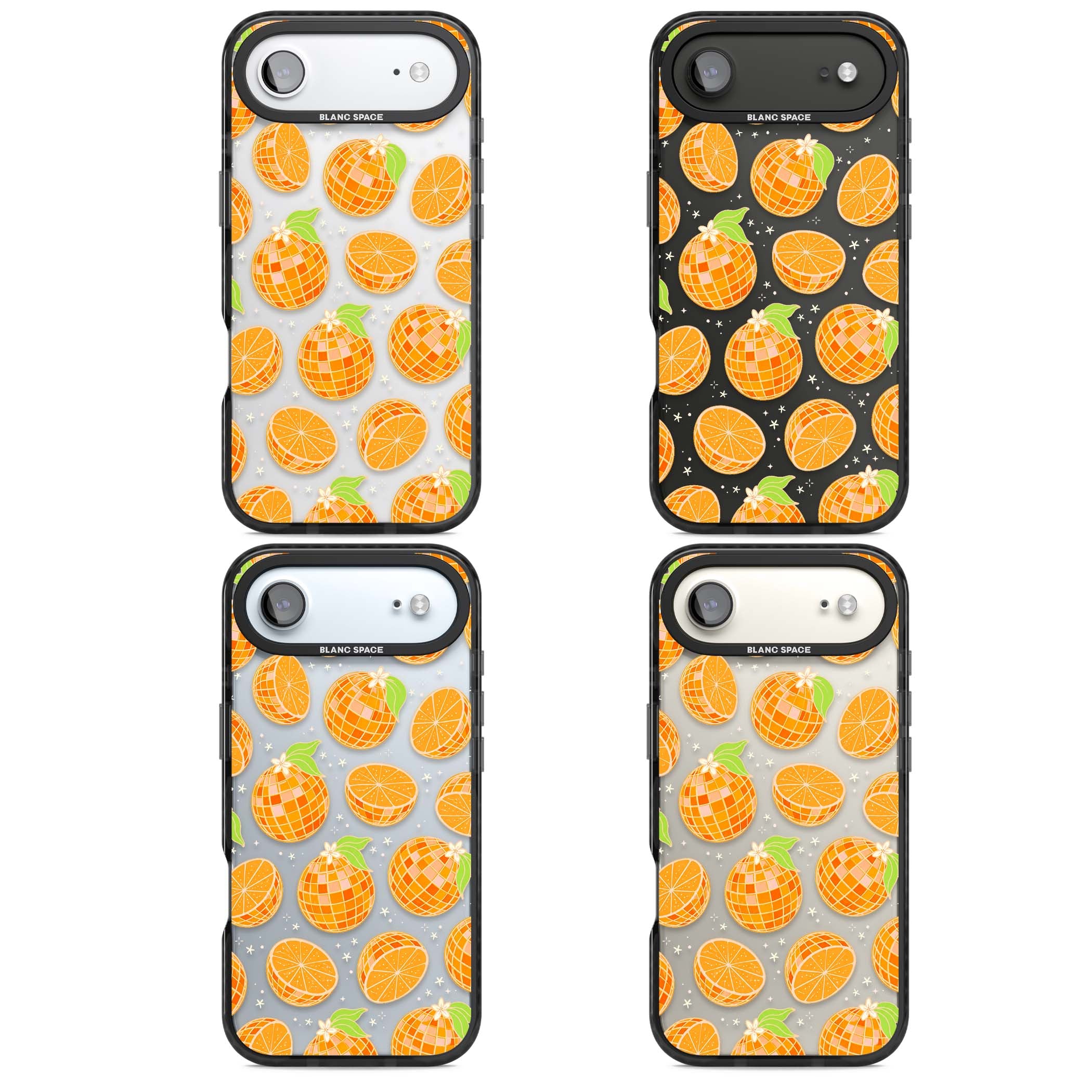 Disco Oranges retro iPhone case featuring mirrorball oranges, citrus slices and tiny blossoms on clear | Clear Impact case for iPhone Air