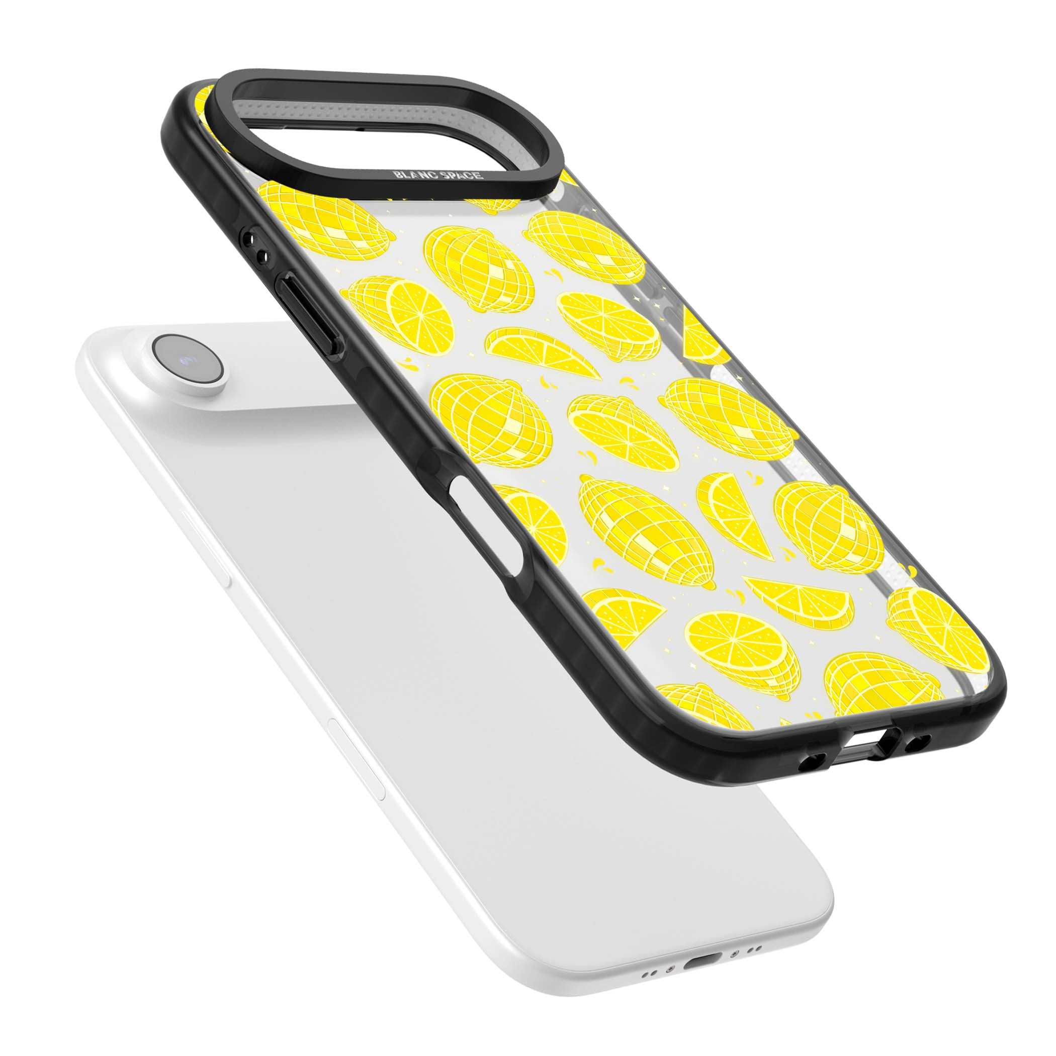 Disco Lemons citrus iPhone case featuring mirrorball lemons, sliced fruit and sparkle accents | Clear Impact case for iPhone Air