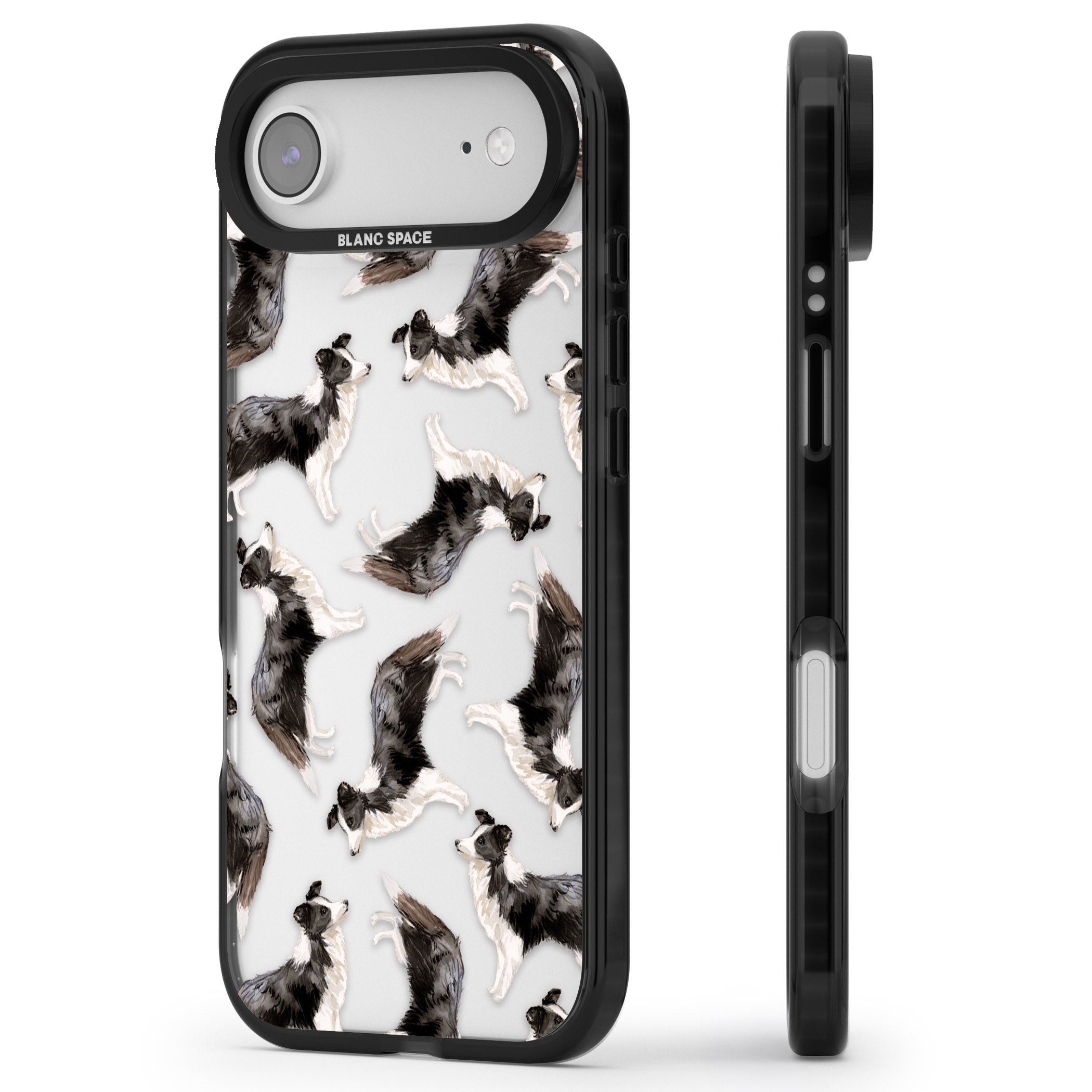 Border Collie Pattern Watercolour iPhone 17 Air Impact Black Phone Case Side Profile