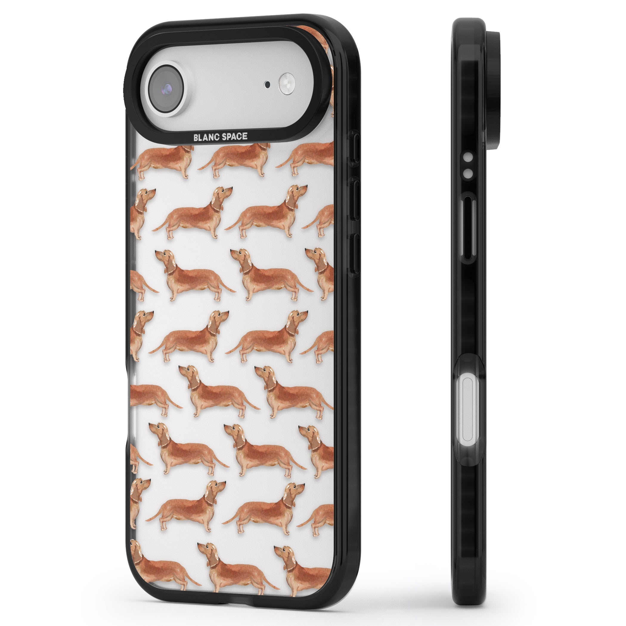 Dachshund Watercolor Dog Pattern iPhone 17 Air Impact Black Phone Case Side Profile