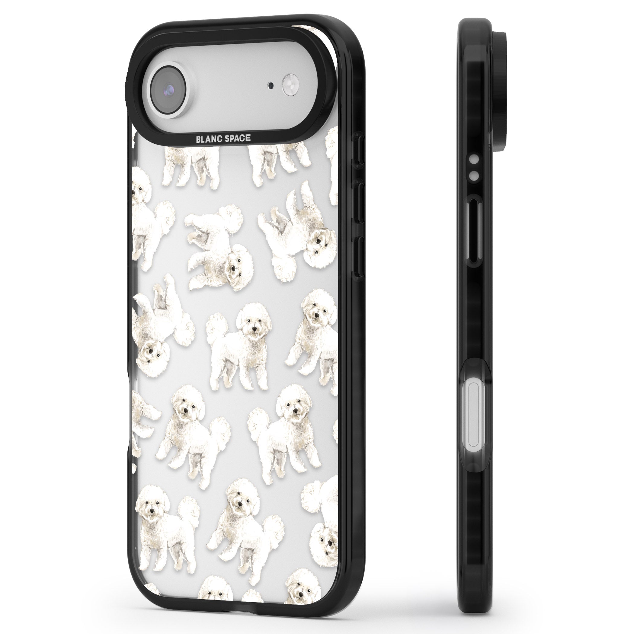 Bichon Frise Watercolor iPhone 17 Air Impact Black Phone Case Side Profile