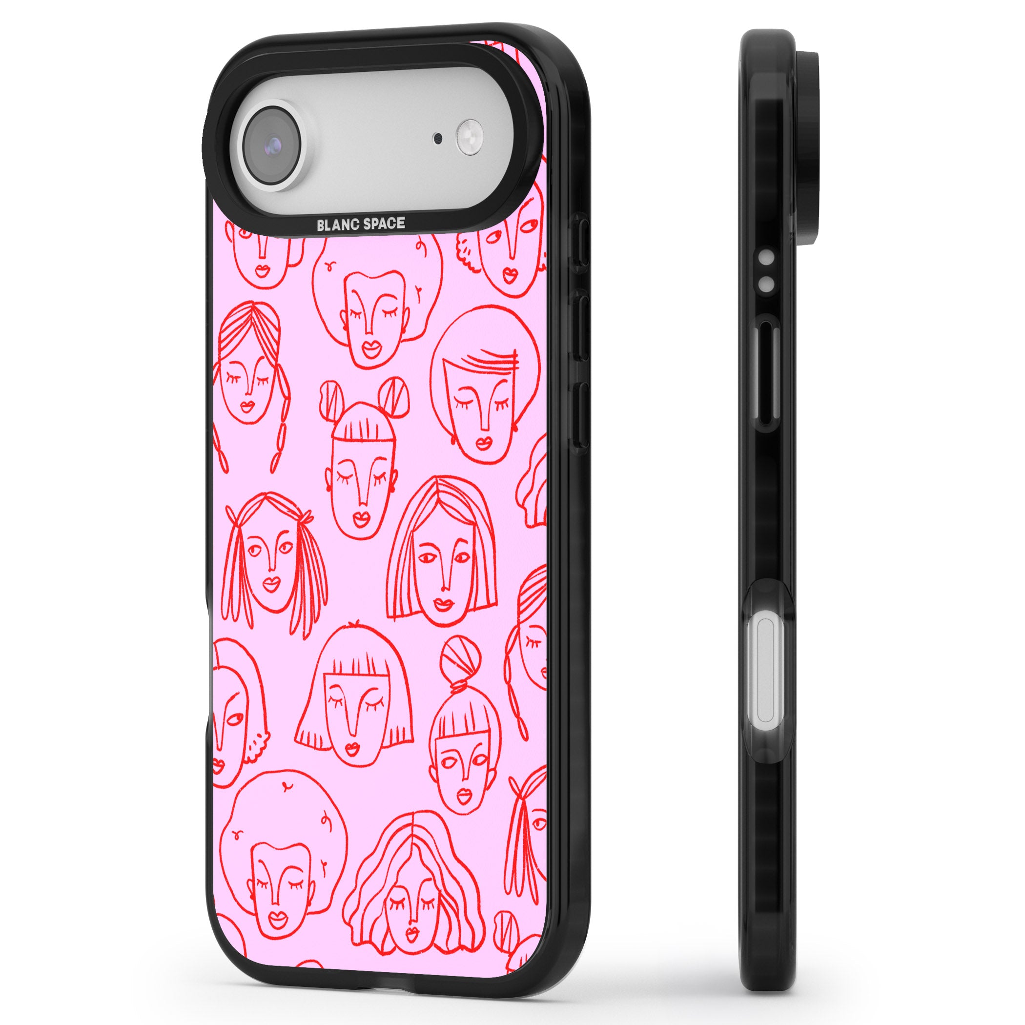 Girl Portrait Doodles iPhone 17 Air Impact Black Phone Case Side Profile