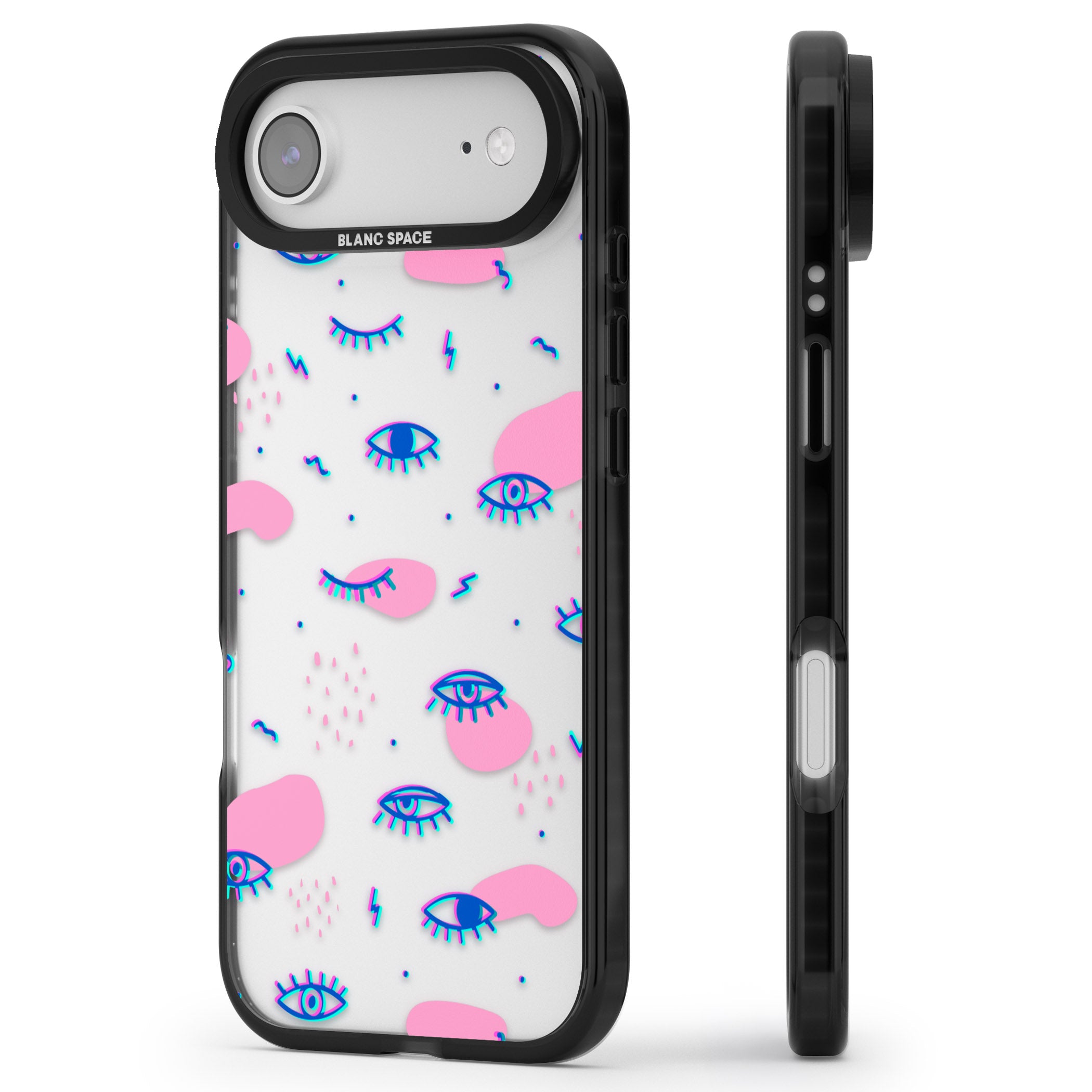 Pink Eye Pattern iPhone 17 Air Impact Black Phone Case Side Profile