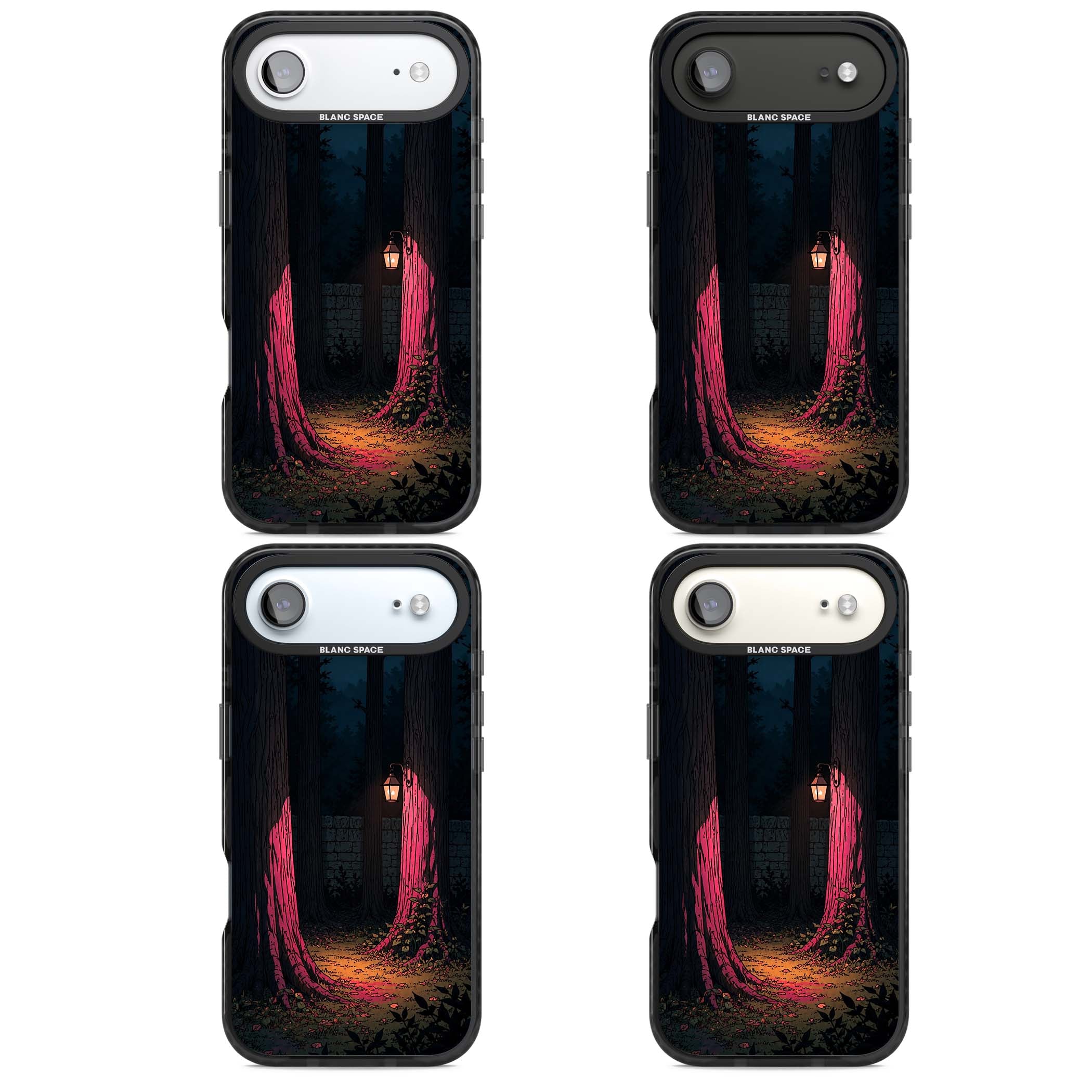 Forest Lantern dark academia iPhone case featuring a moonlit forest, glowing lantern, and stone wall pathway | Clear Impact case for iPhone Air