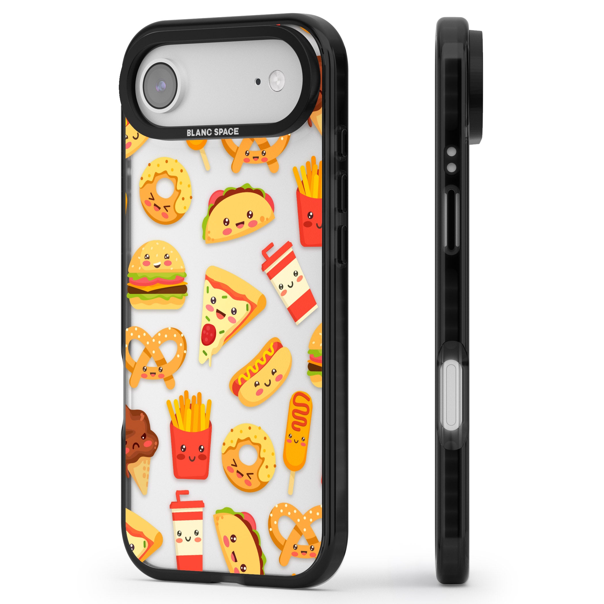 Fast Food Patterns Kawaii Fast Food Mix iPhone 17 Air Impact Black Phone Case Side Profile