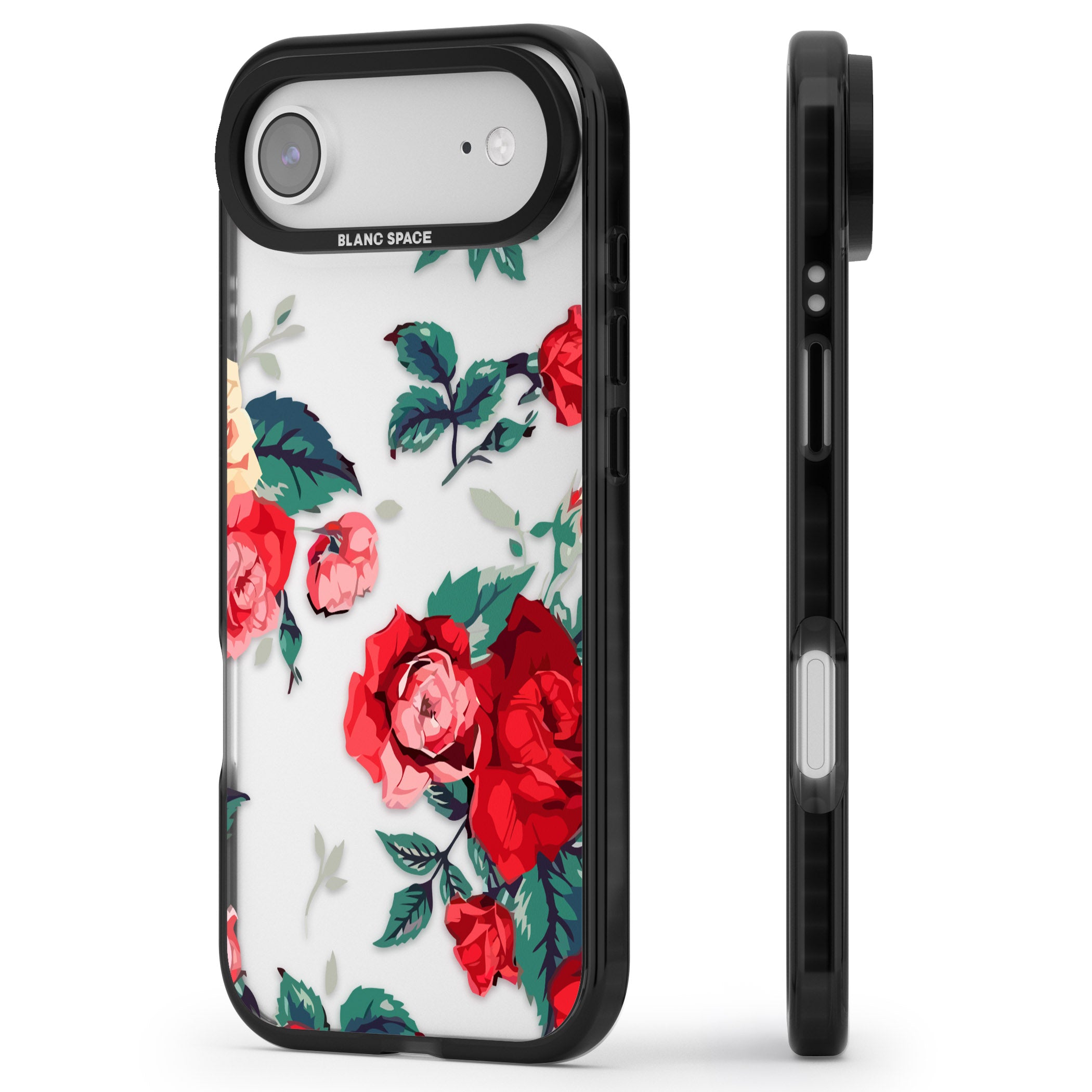 Rose Pattern iPhone 17 Air Impact Black Phone Case Side Profile