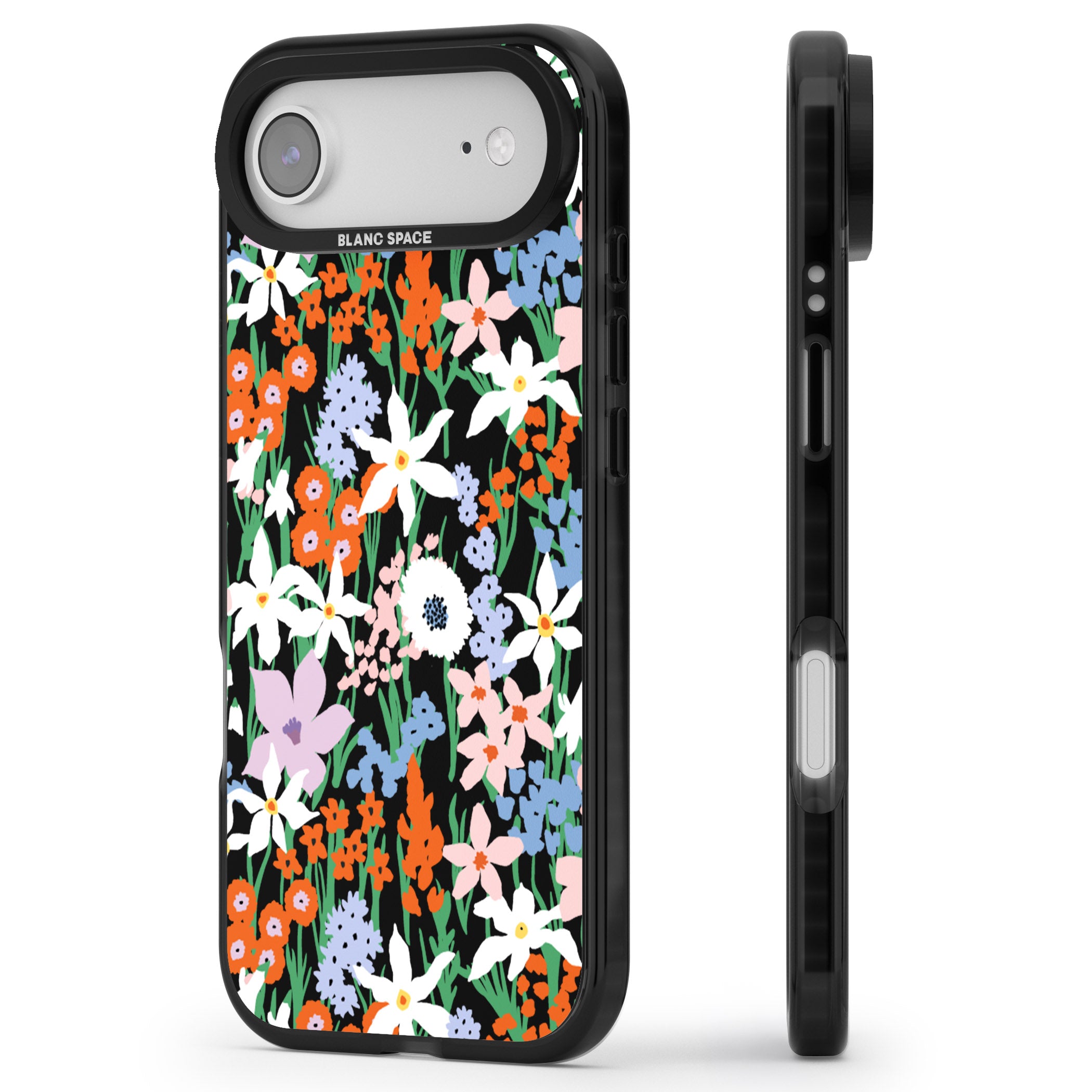 Floral Bloom Meadow Solid iPhone 17 Air Impact Black Phone Case Side Profile