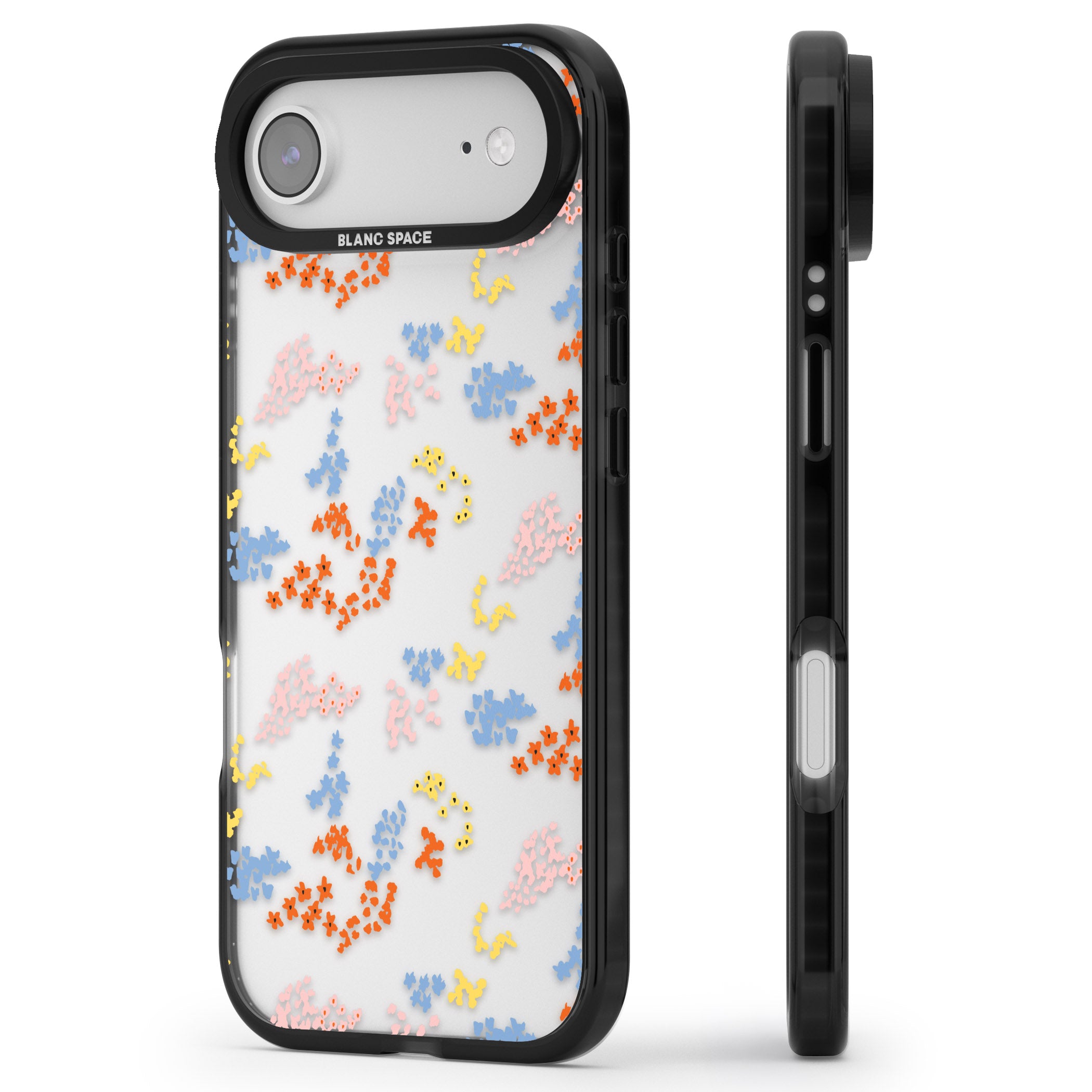 Floral Confetti: Transparent Delight iPhone 17 Air Impact Black Phone Case Side Profile