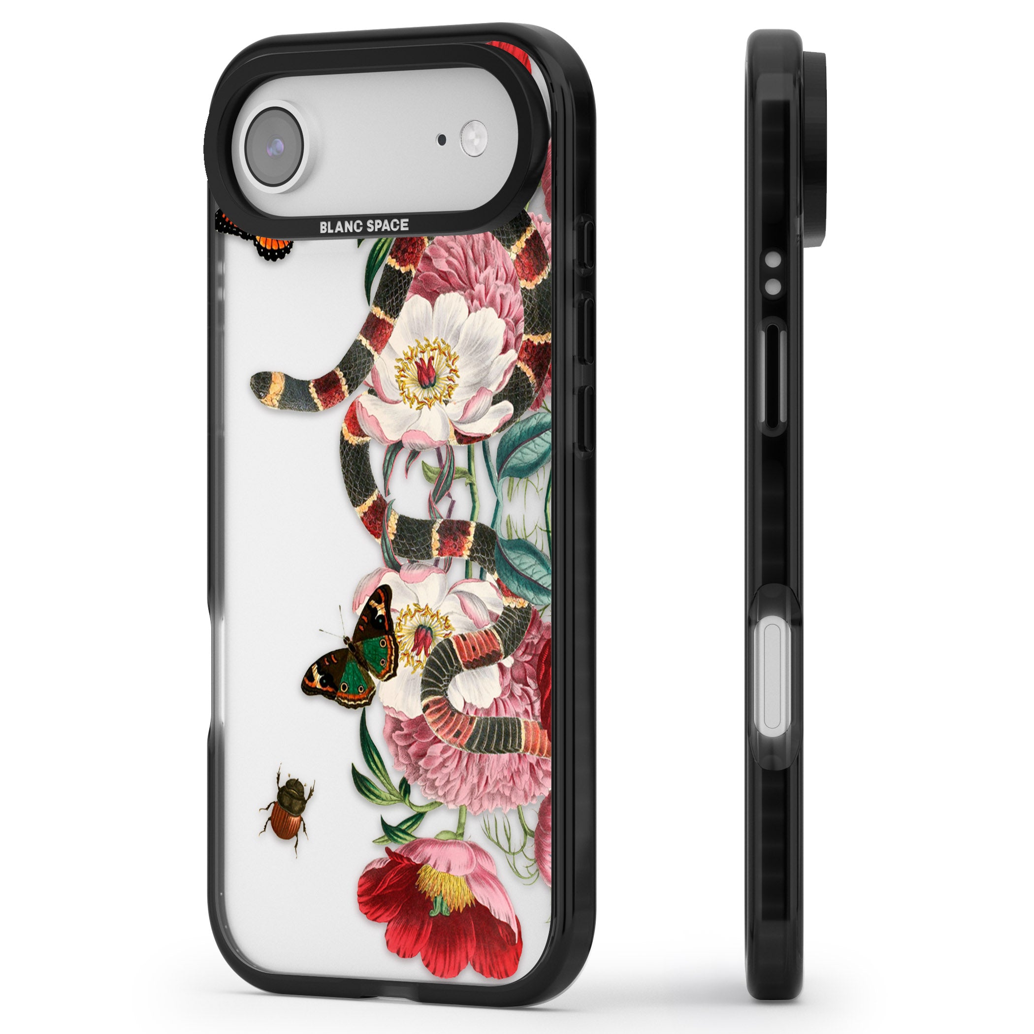 Floral Snake iPhone 17 Air Impact Black Phone Case Side Profile