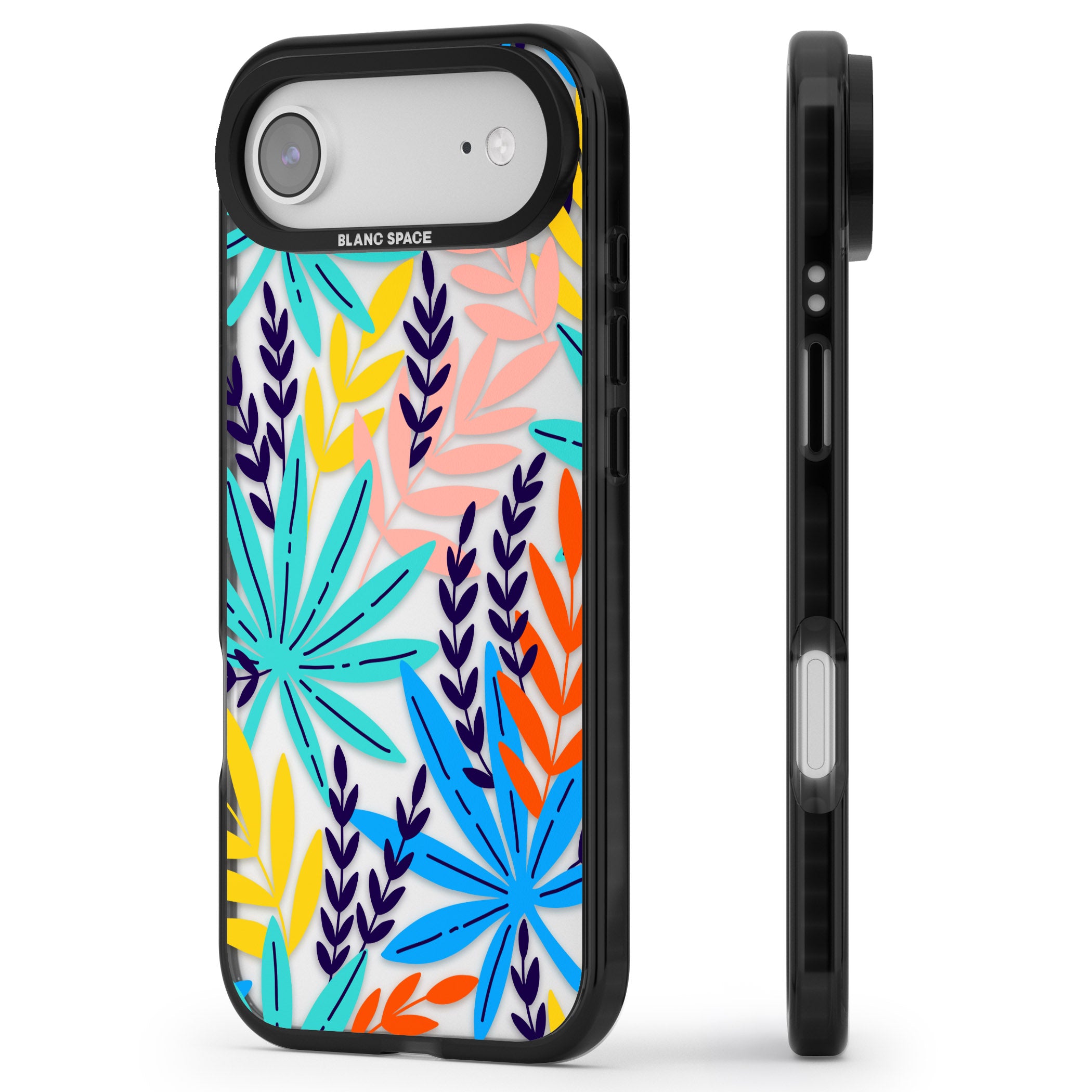 Tropical Palm Leaves iPhone 17 Air Impact Black Phone Case Side Profile