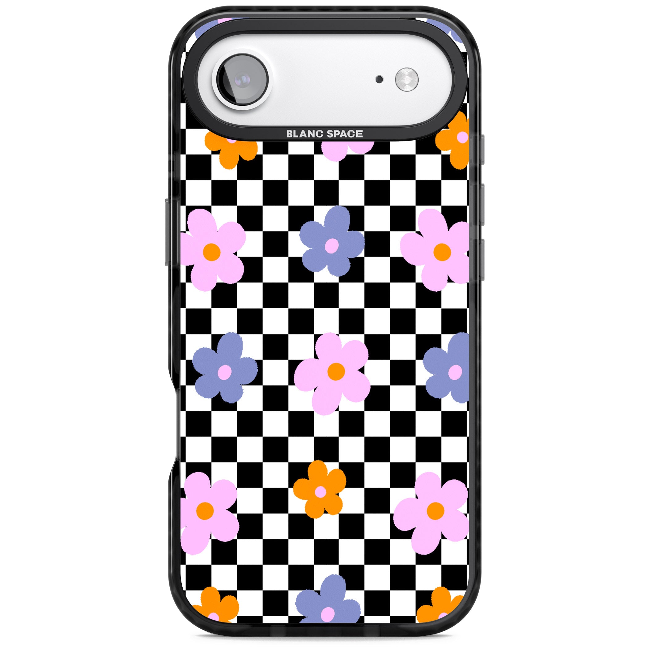 Checkered Blossom iPhone 17 Air Impact Black Phone Case