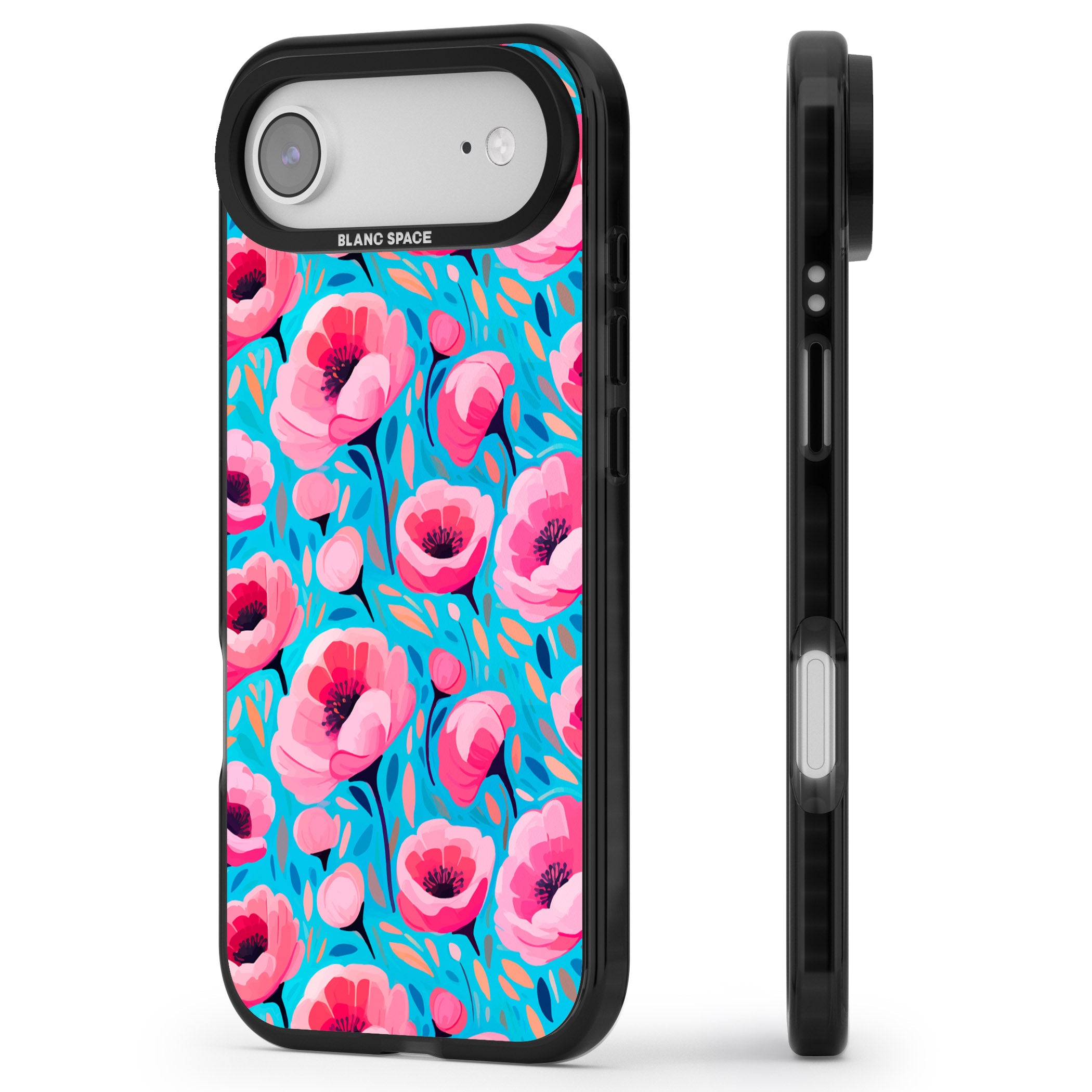 Tropical Pink Poppies iPhone 17 Air Impact Black Phone Case Side Profile