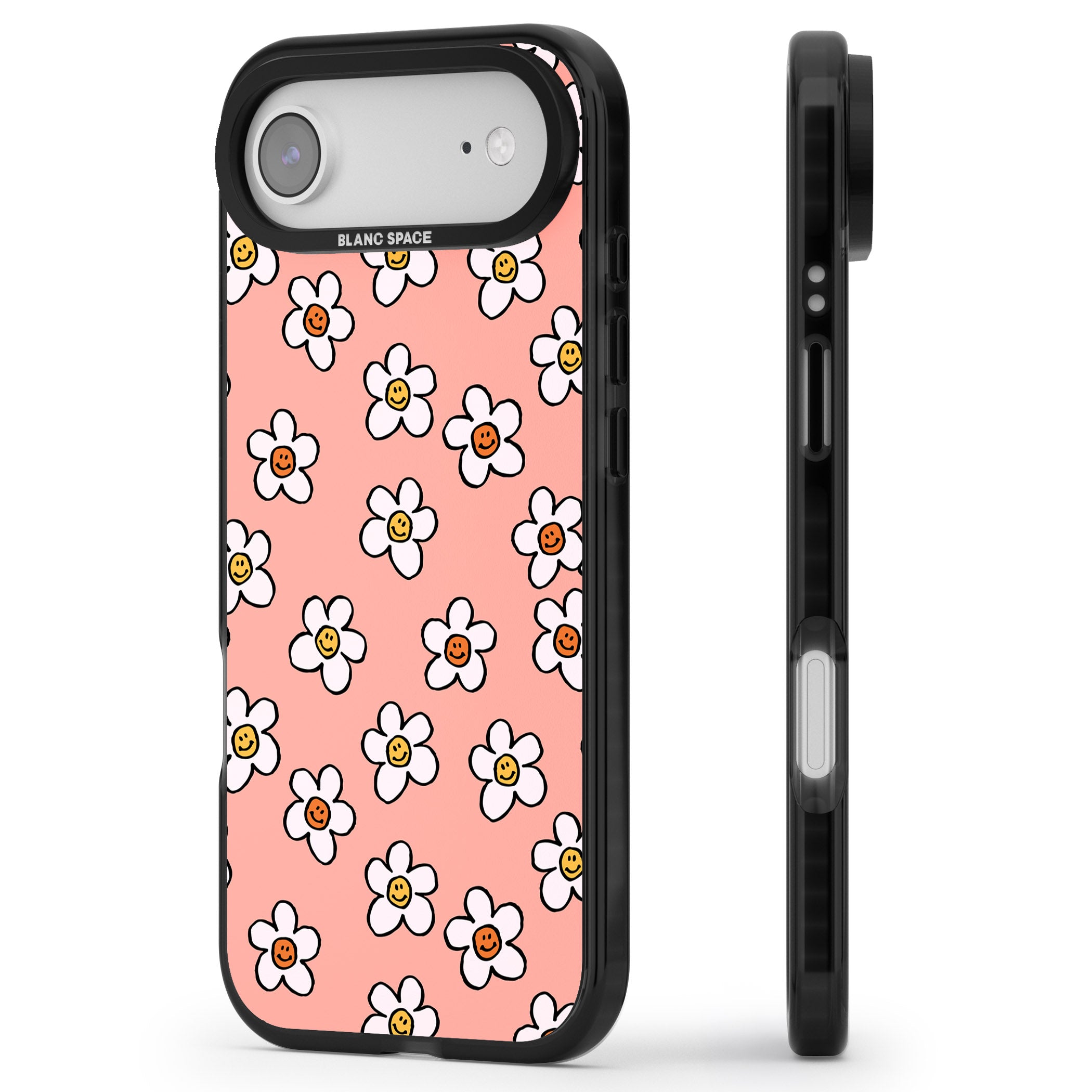 Peachy Daisy Smiles iPhone 17 Air Impact Black Phone Case Side Profile
