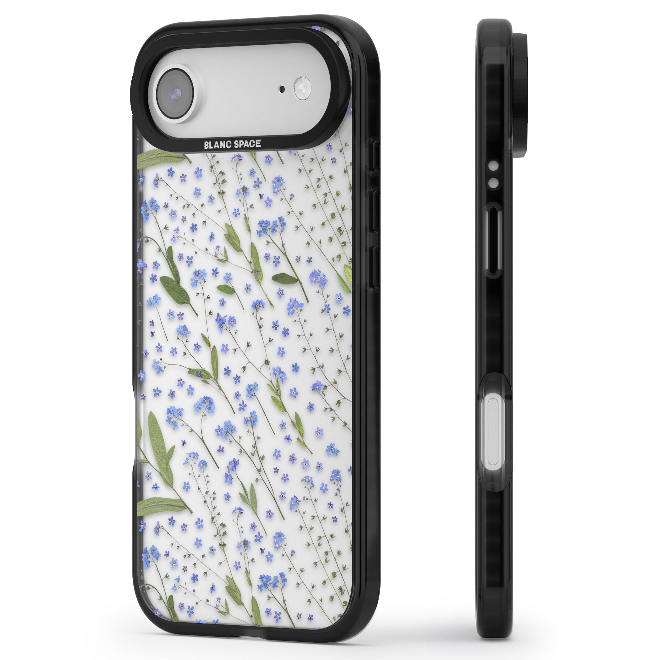Blue Meadow Floral iPhone 17 Air Impact Black Phone Case Side Profile