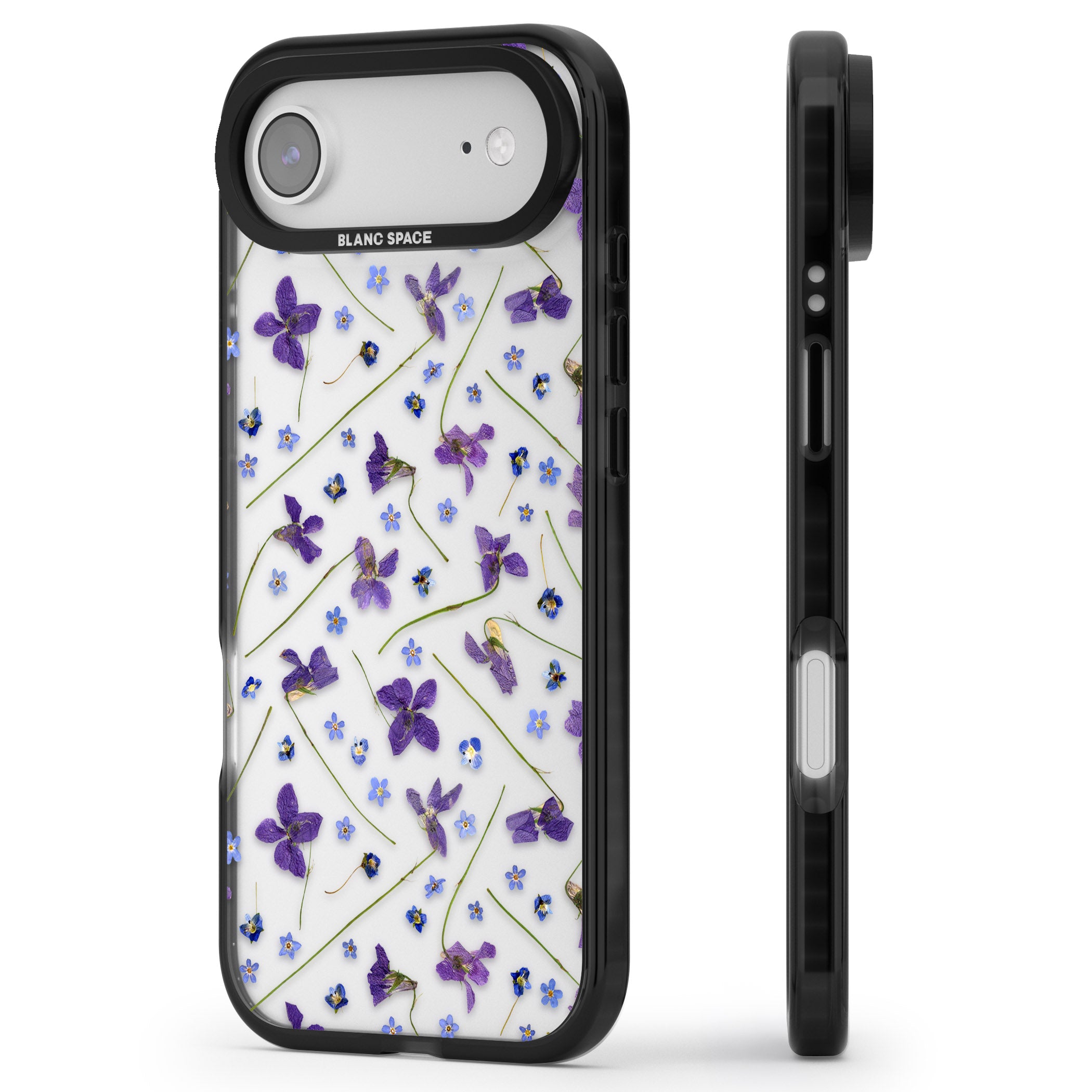 Pressed Violet Flower iPhone 17 Air Impact Black Phone Case Side Profile