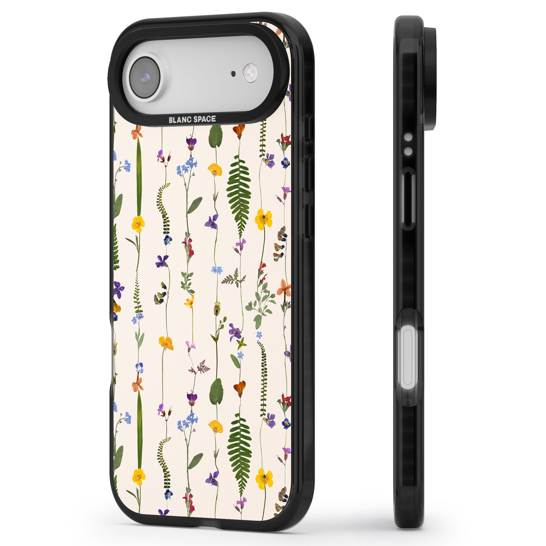 Wildflower Vertical iPhone 17 Air Impact Black Phone Case Side Profile