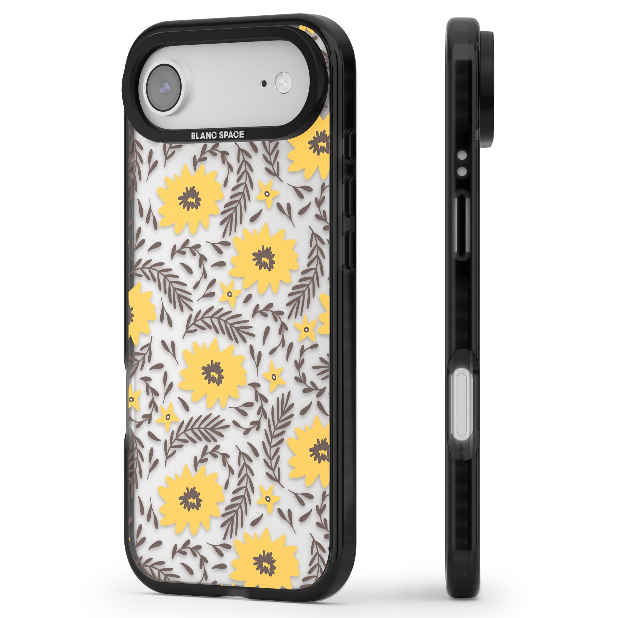 Yellow Blossoms Floral iPhone 17 Air Impact Black Phone Case Side Profile