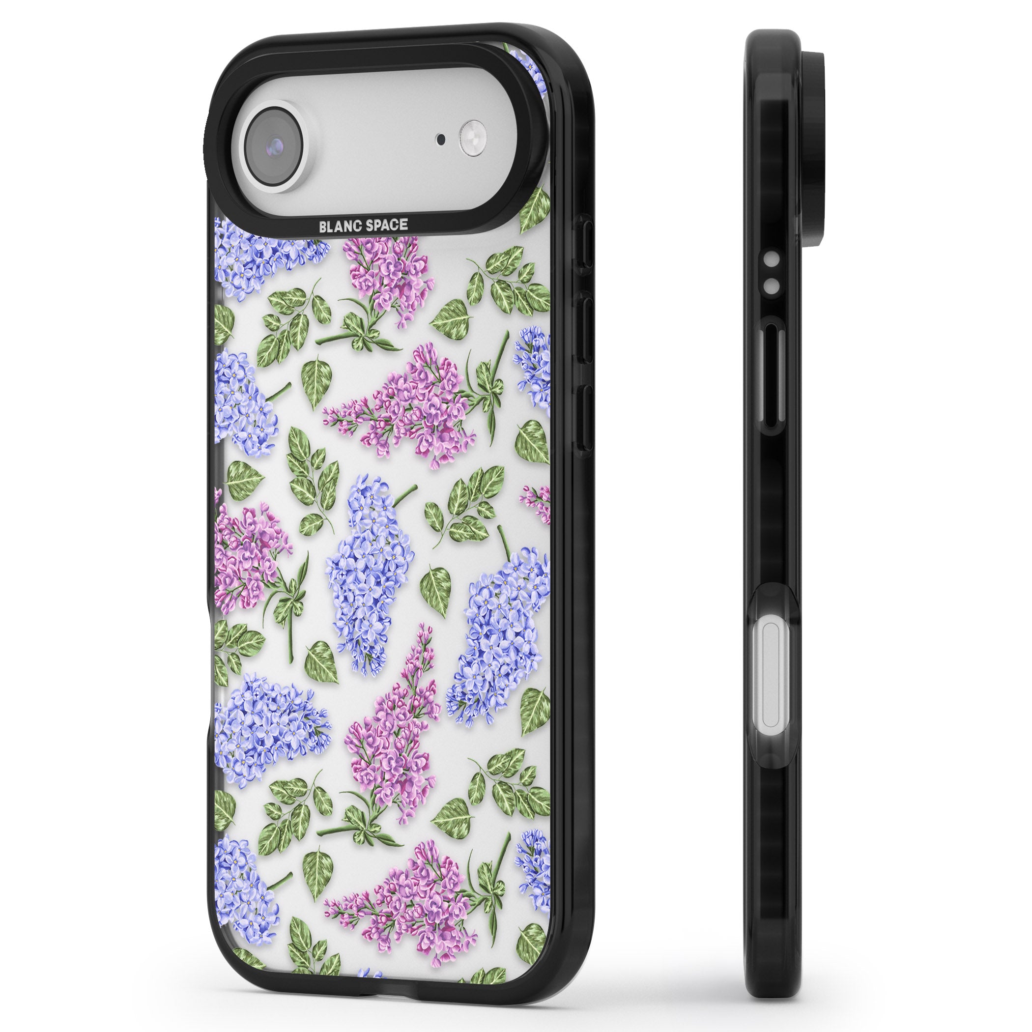 Purple Blossoms Transparent Floral iPhone 17 Air Impact Black Phone Case Side Profile