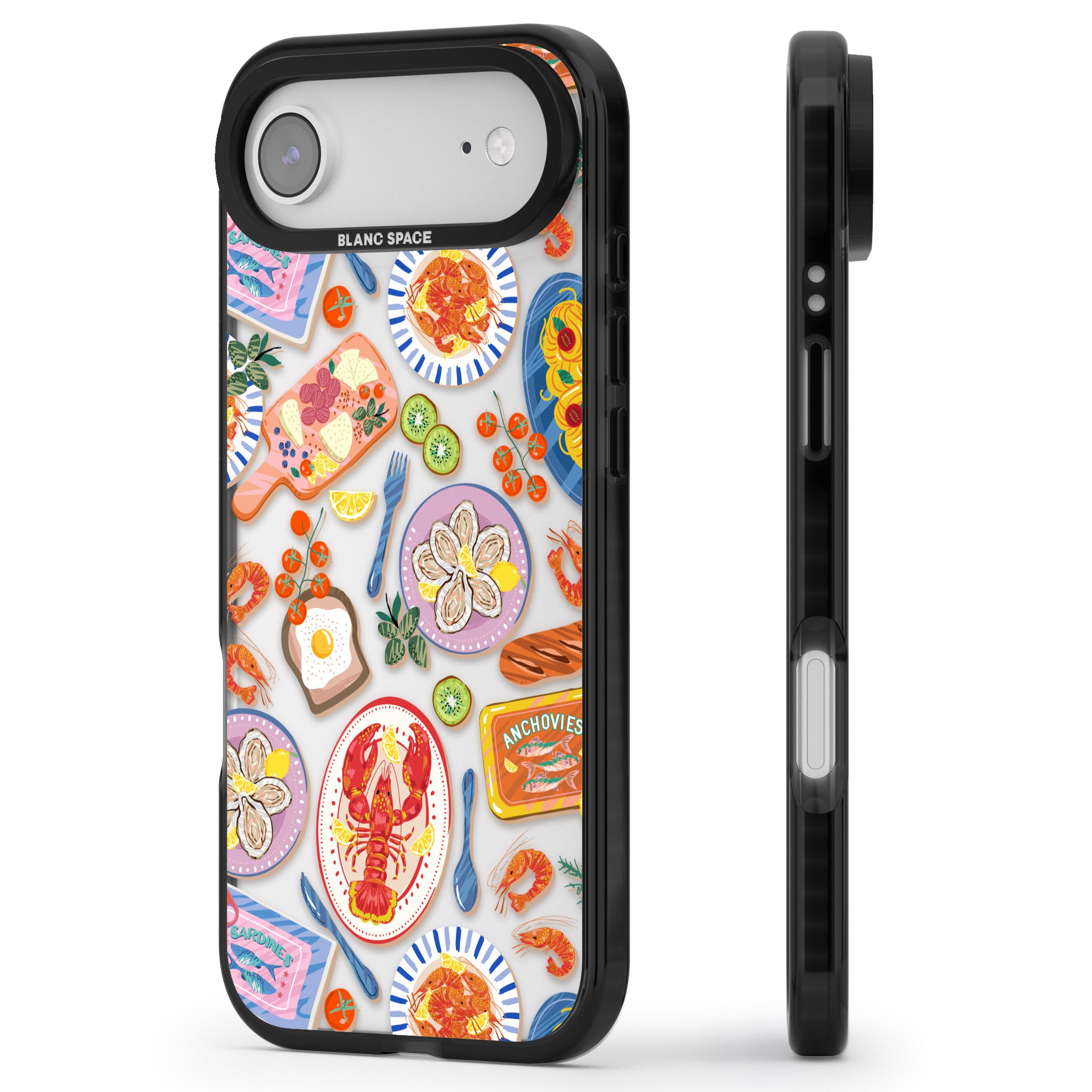 Seafood Pattern iPhone 17 Air Impact Black Phone Case Side Profile