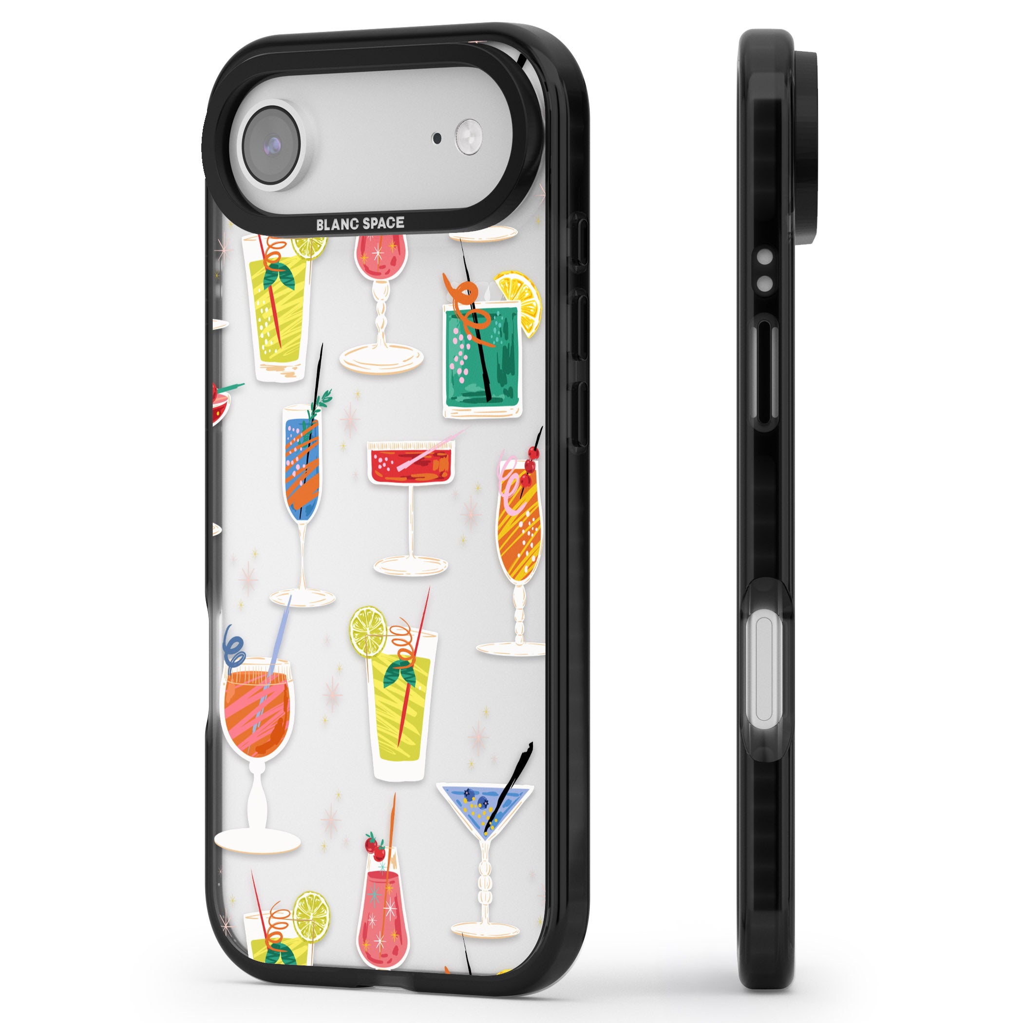 Retro Cocktails iPhone 17 Air Impact Black Phone Case Side Profile
