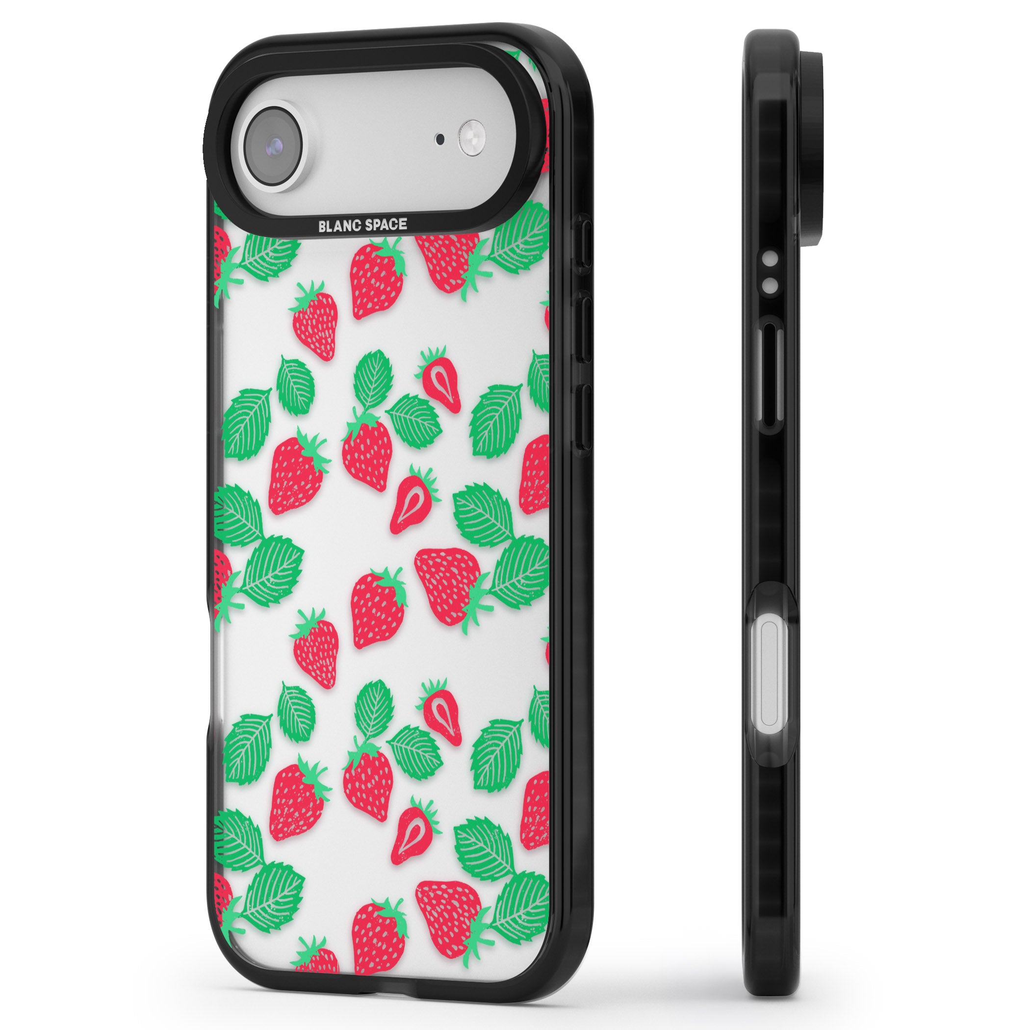 Strawberry Delight iPhone 17 Air Impact Black Phone Case Side Profile