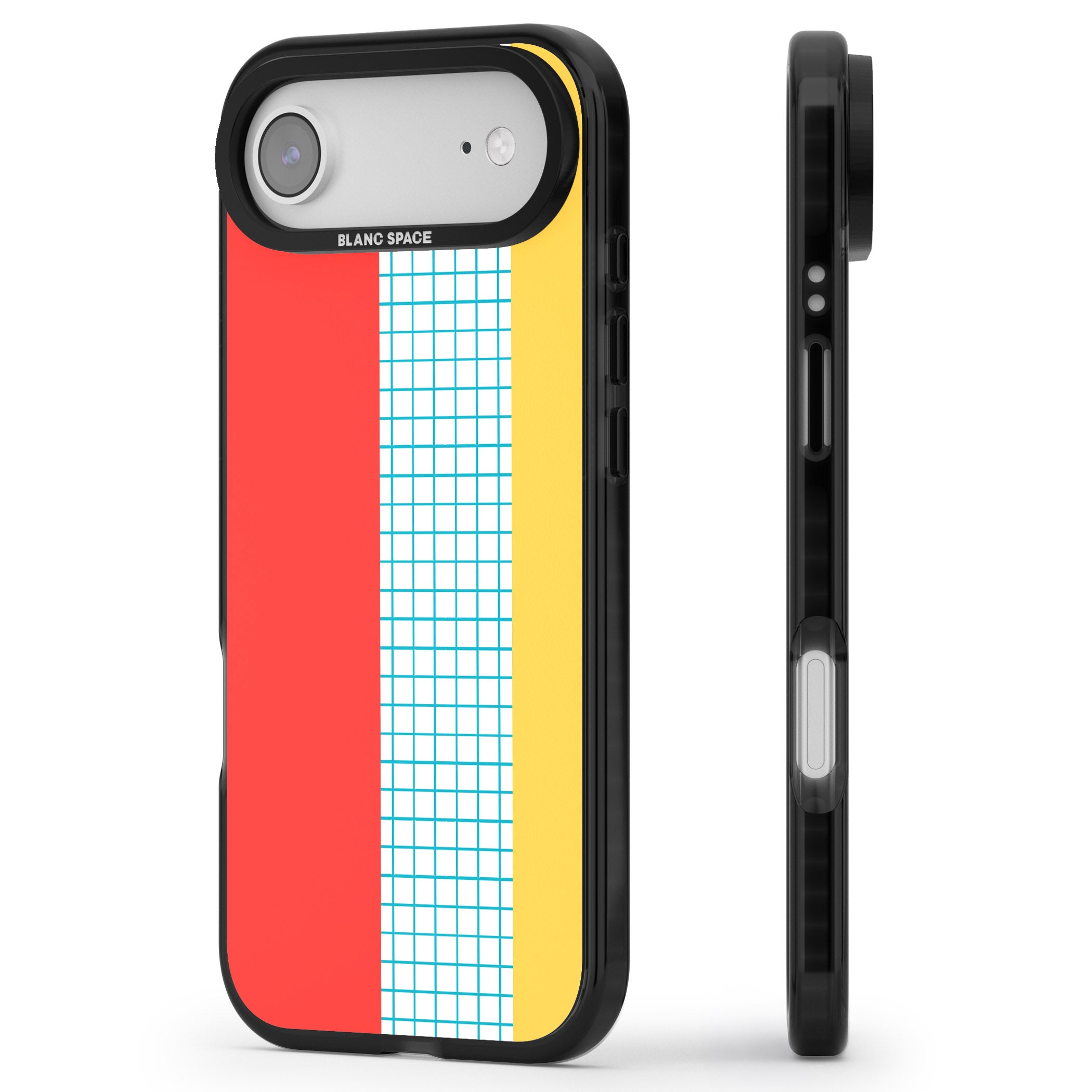Abstract Grid Red, Blue, Yellow iPhone 17 Air Impact Black Phone Case Side Profile
