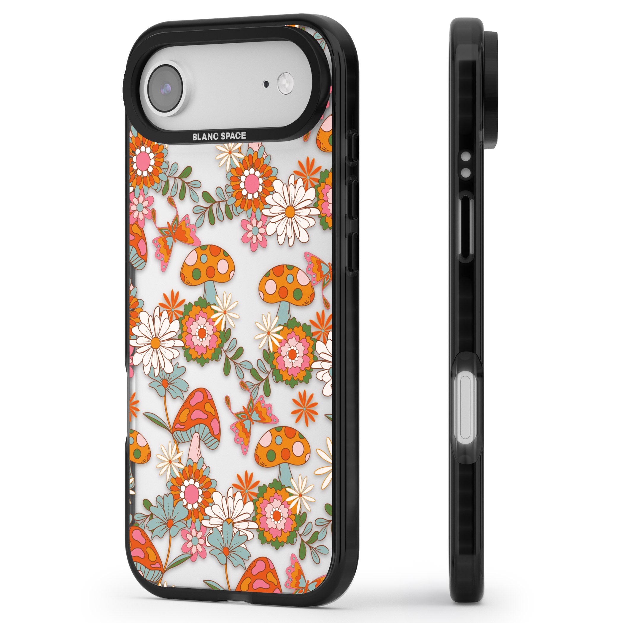 Groovy Shrooms & Flowers iPhone 17 Air Impact Black Phone Case Side Profile