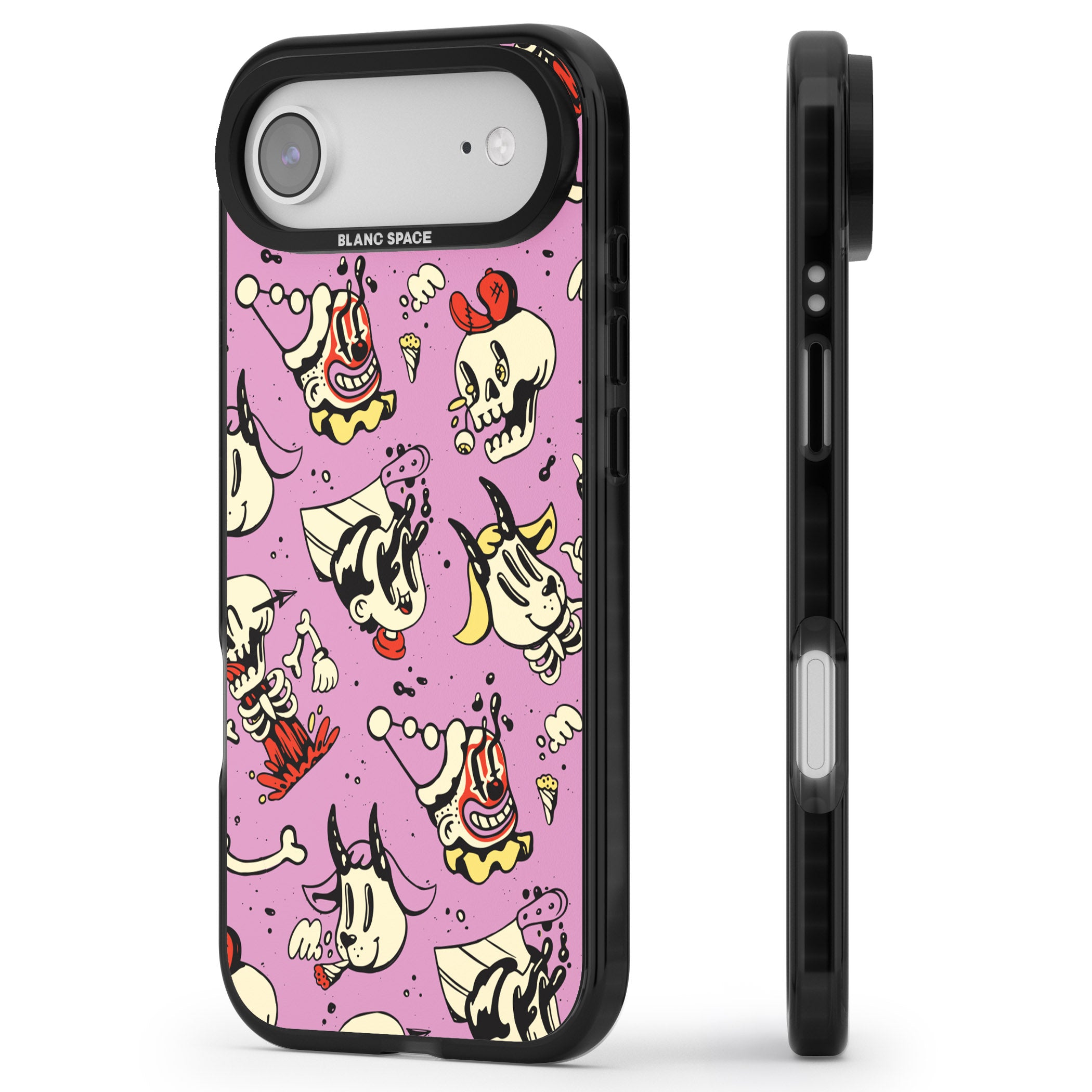 Purple Retro Halloween Pattern iPhone 17 Air Impact Black Phone Case Side Profile