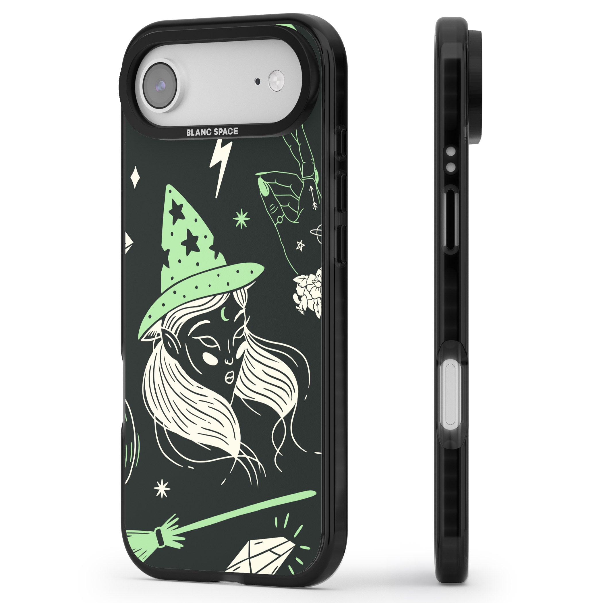 Astrology Witch Pattern iPhone 17 Air Impact Black Phone Case Side Profile