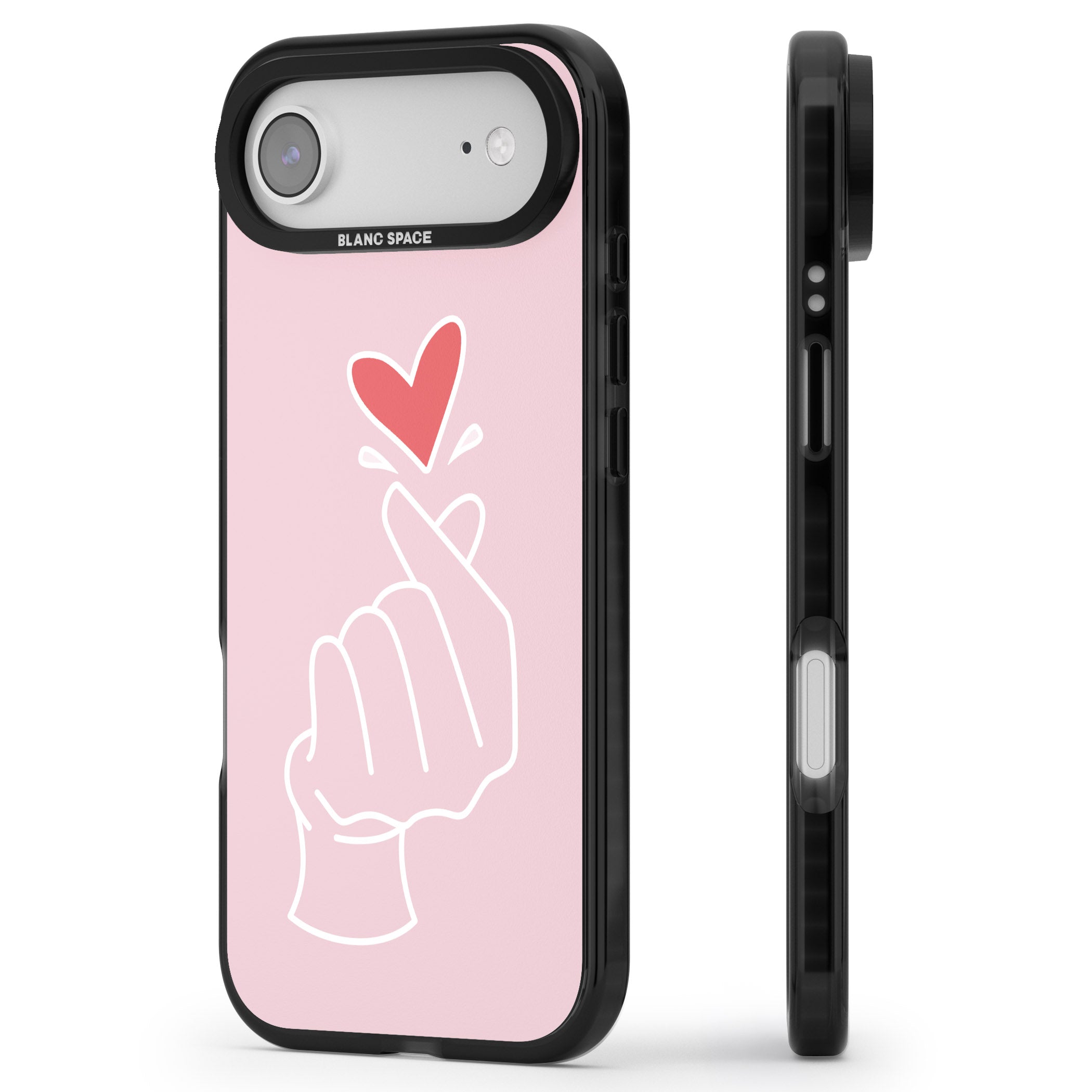 Pink Heart Hand iPhone 17 Air Impact Black Phone Case Side Profile