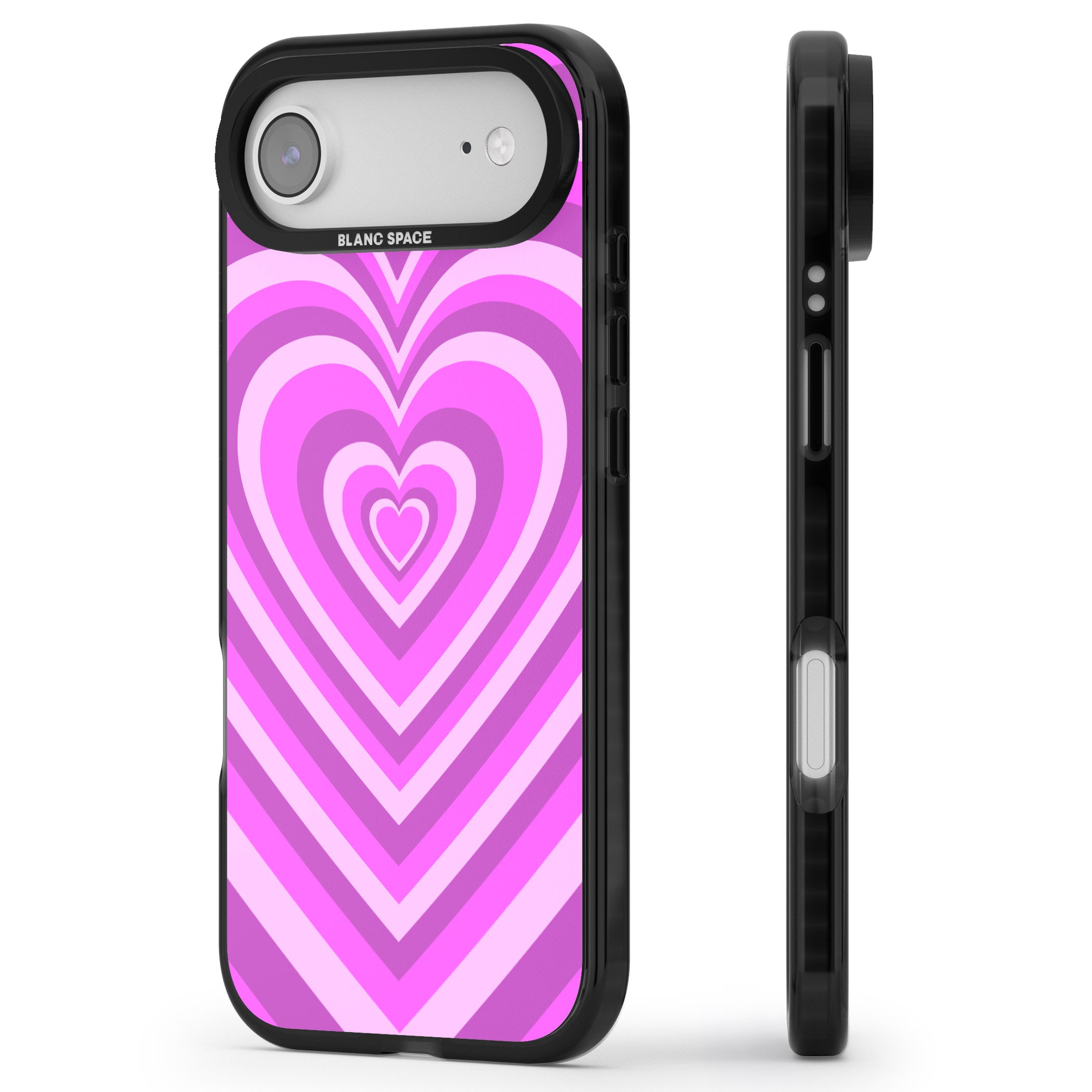 Pink Heart Illusion iPhone 17 Air Impact Black Phone Case Side Profile