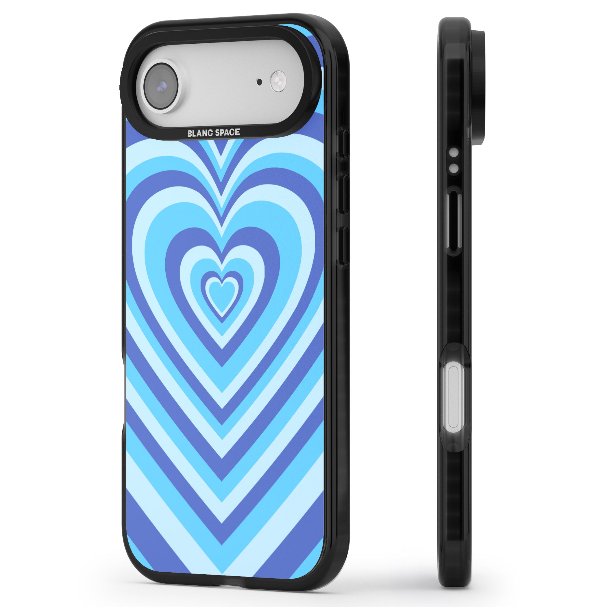 Blue Heart Illusion iPhone 17 Air Impact Black Phone Case Side Profile