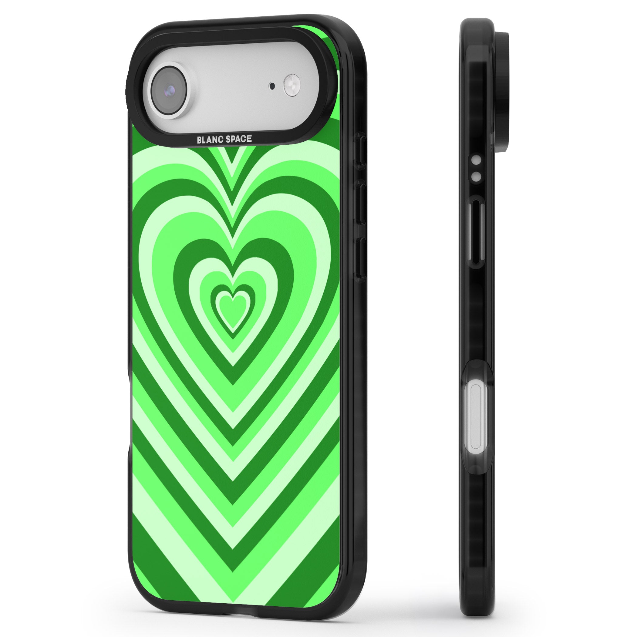 Green Heart Illusion iPhone 17 Air Impact Black Phone Case Side Profile