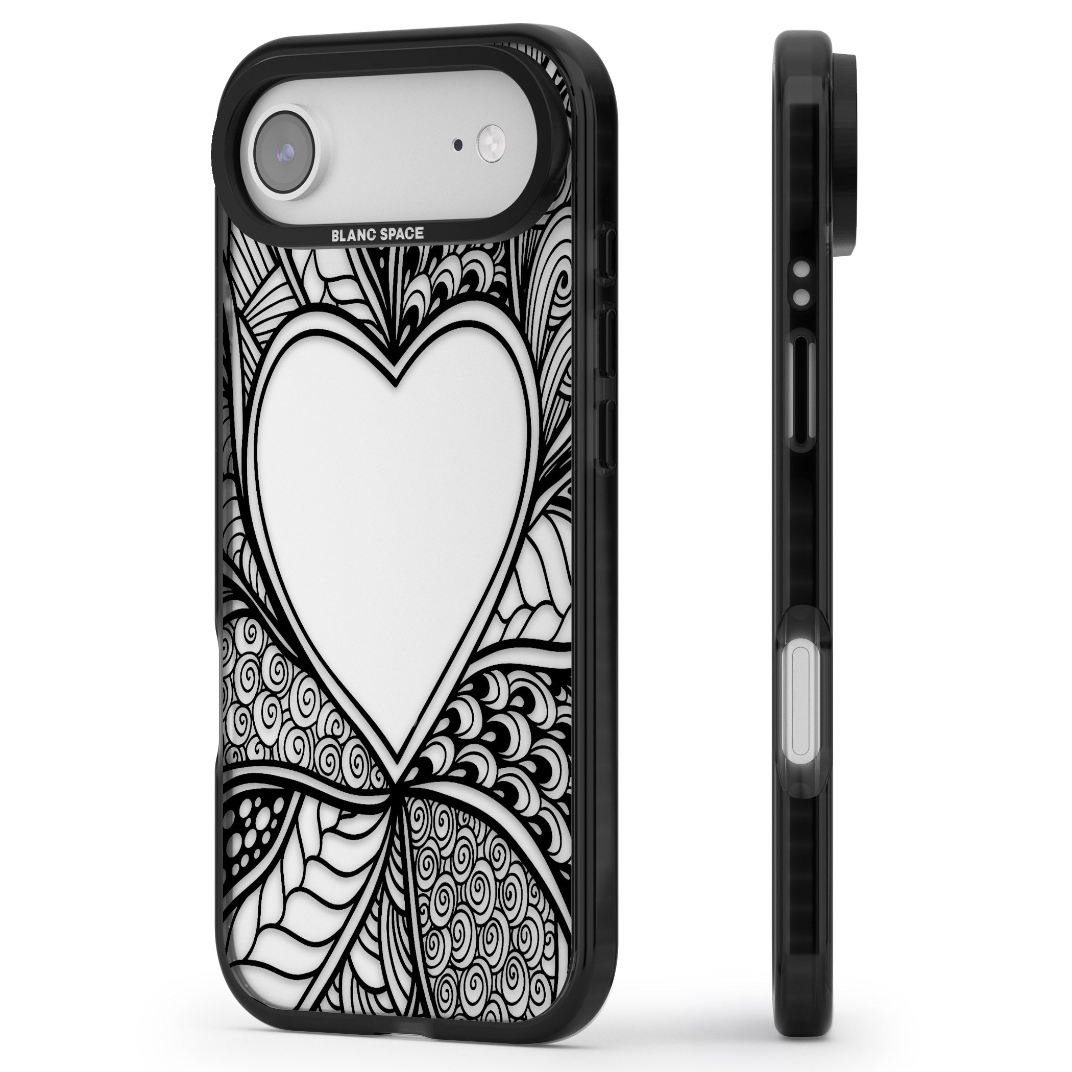 Black Henna Heart iPhone 17 Air Impact Black Phone Case Side Profile
