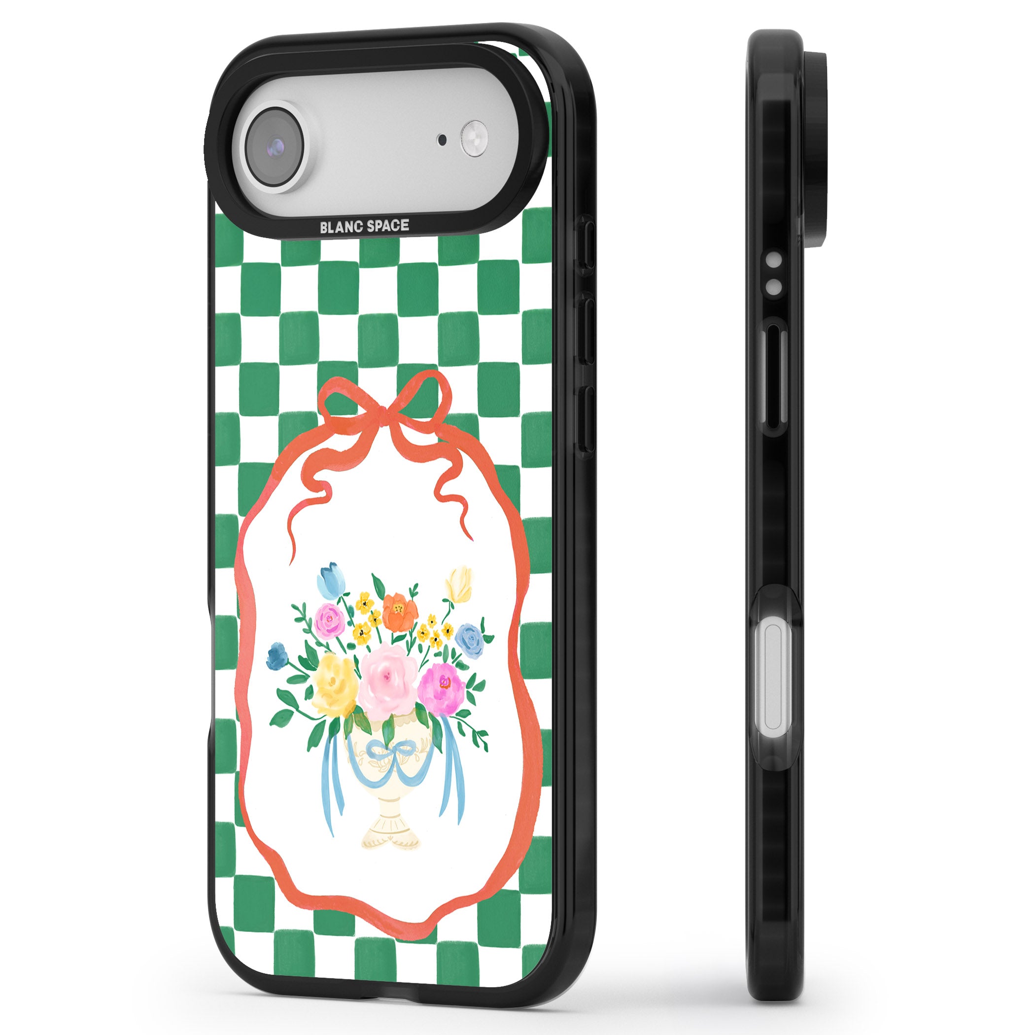 Green Checked Bouquet iPhone 17 Air Impact Black Phone Case Side Profile