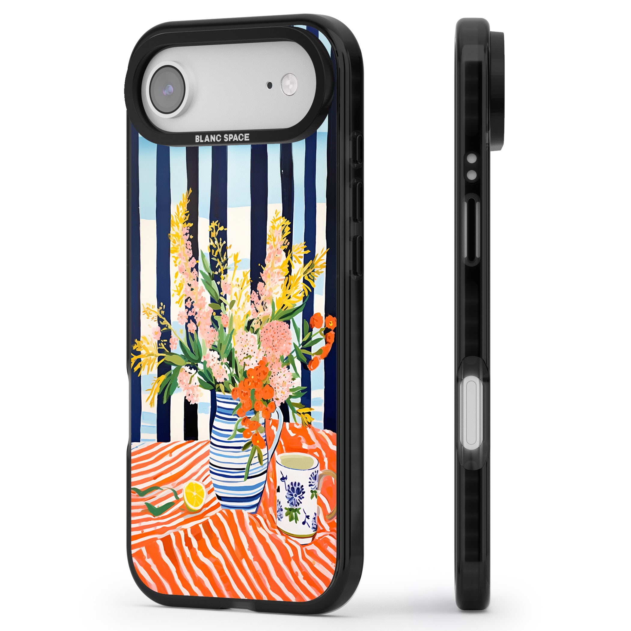 Seaside Flowers iPhone 17 Air Impact Black Phone Case Side Profile