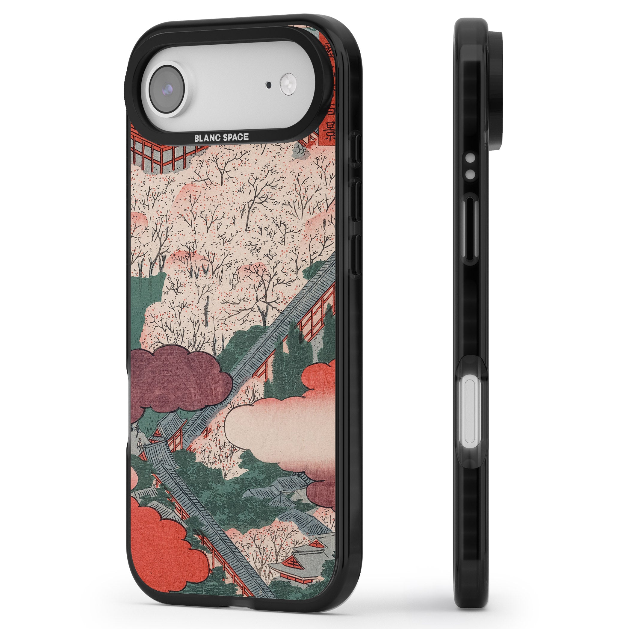 Vintage Japanese Illustrations Japanese City iPhone 17 Air Impact Black Phone Case Side Profile