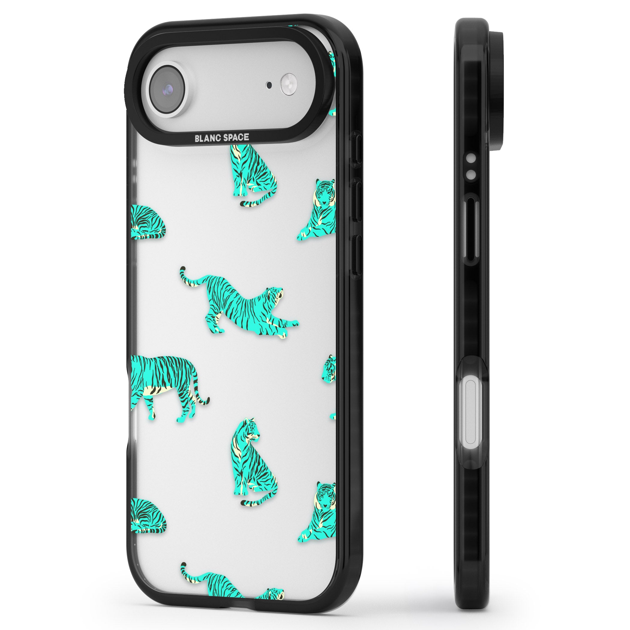 Turquoise Tiger iPhone 17 Air Impact Black Phone Case Side Profile