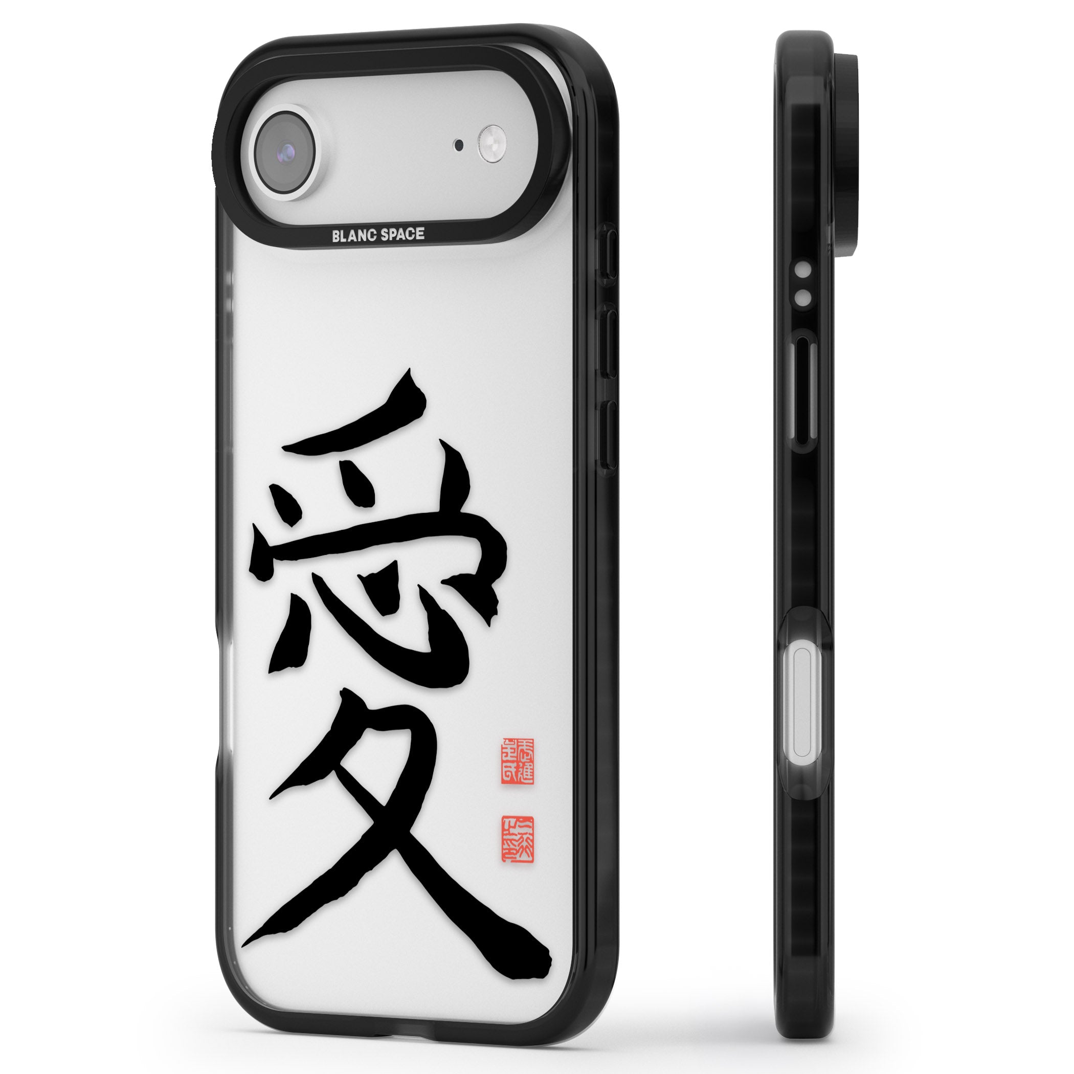 Japanese Kanji Love iPhone 17 Air Impact Black Phone Case Side Profile