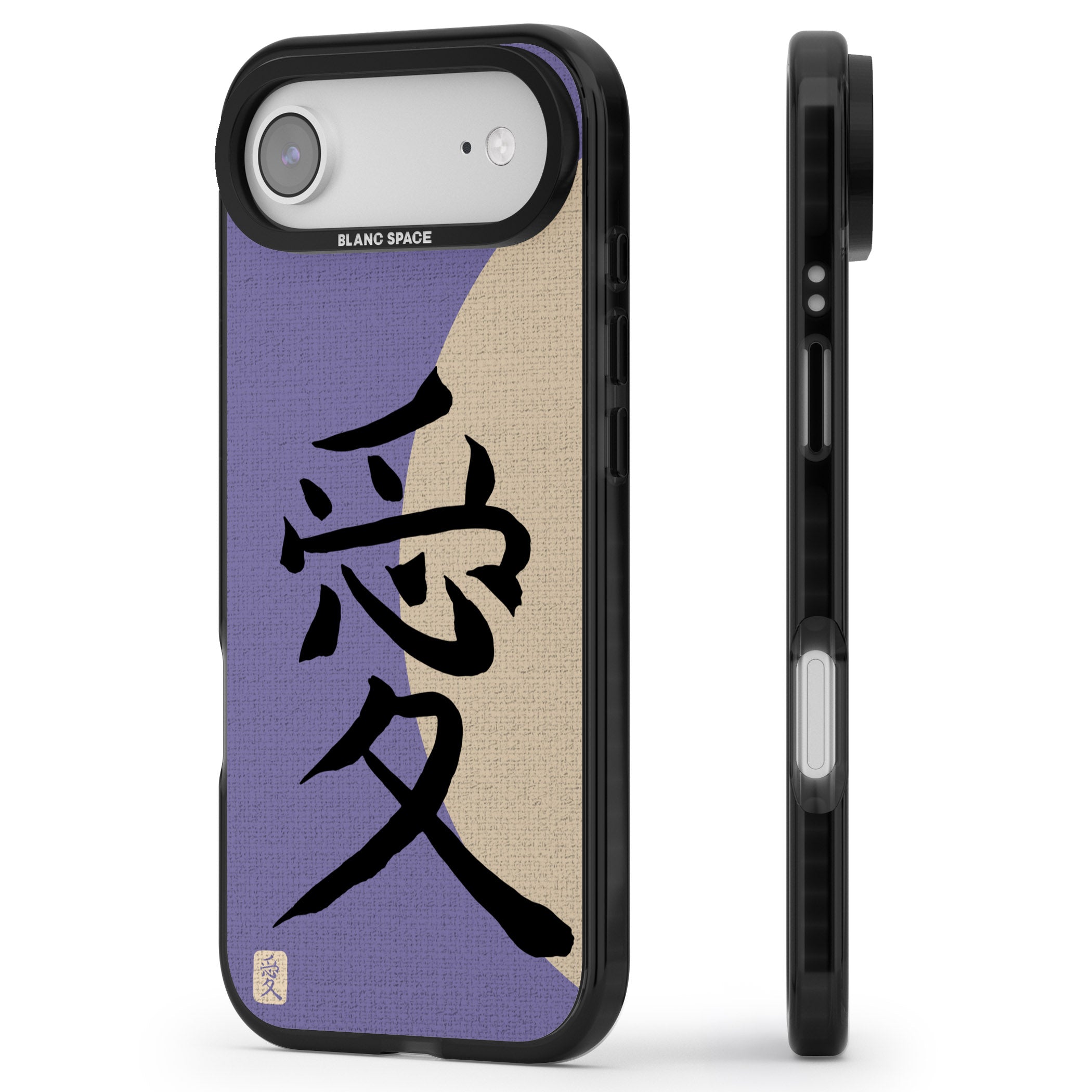 Vintage Japanese Kanji Love iPhone 17 Air Impact Black Phone Case Side Profile