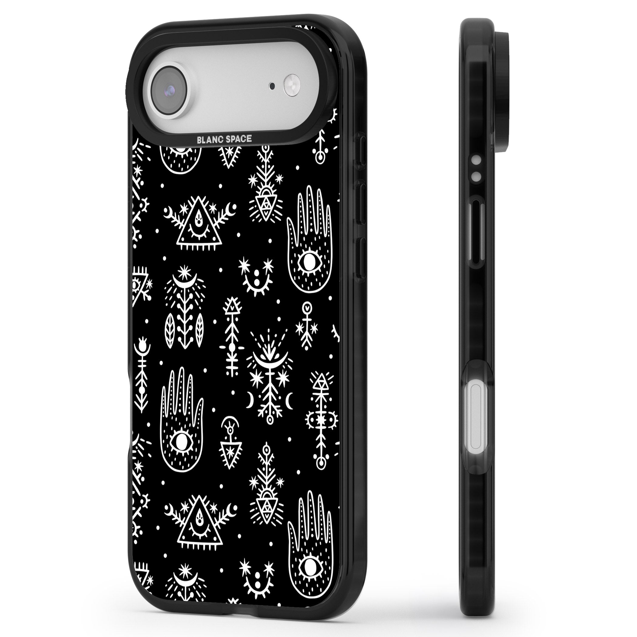 Tribal Symbols Black iPhone 17 Air Impact Black Phone Case Side Profile