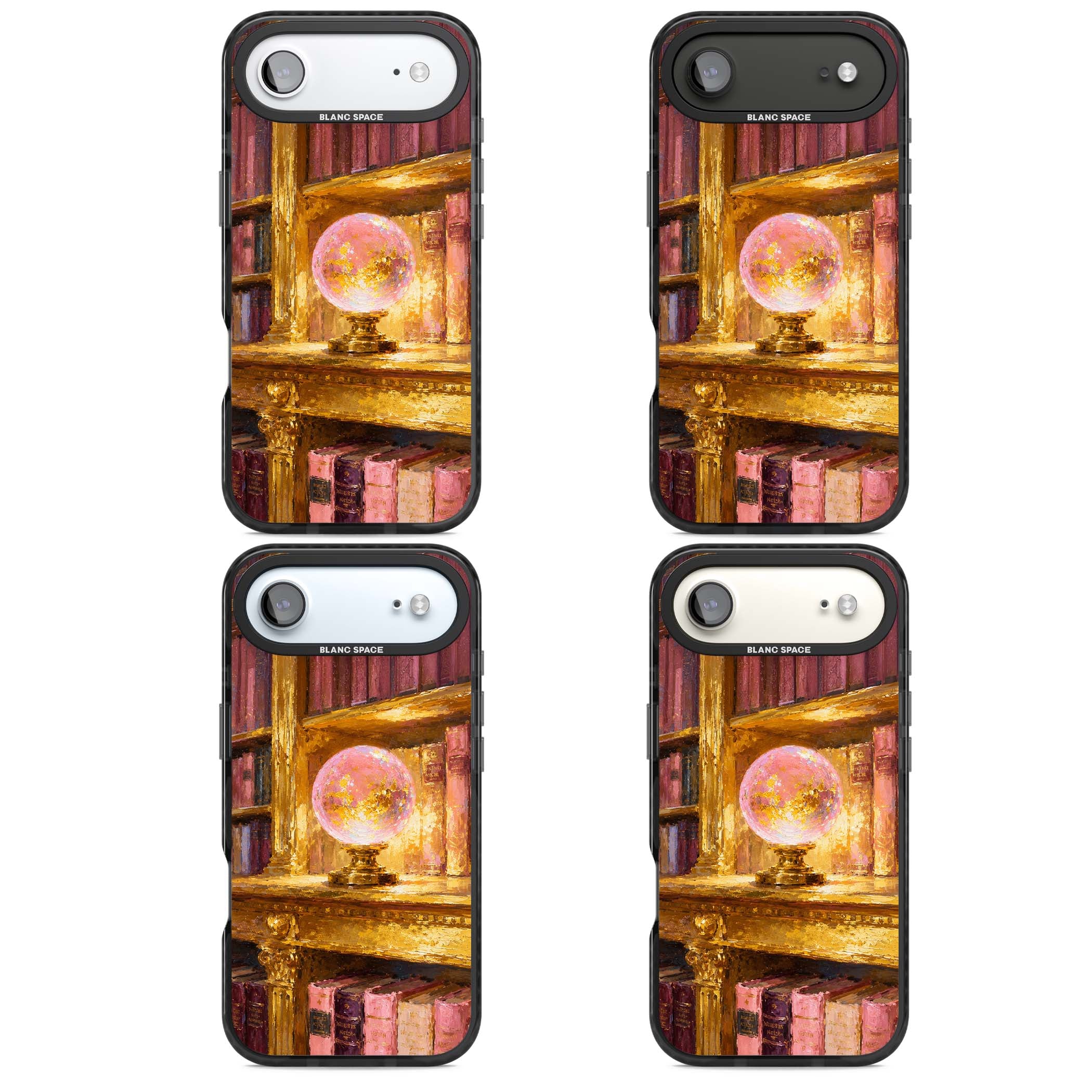 Gilded Library dark academia iPhone case featuring an oil painted crystal ball on a gilded library shelf with vintage | Clear Impact case for iPhone Air