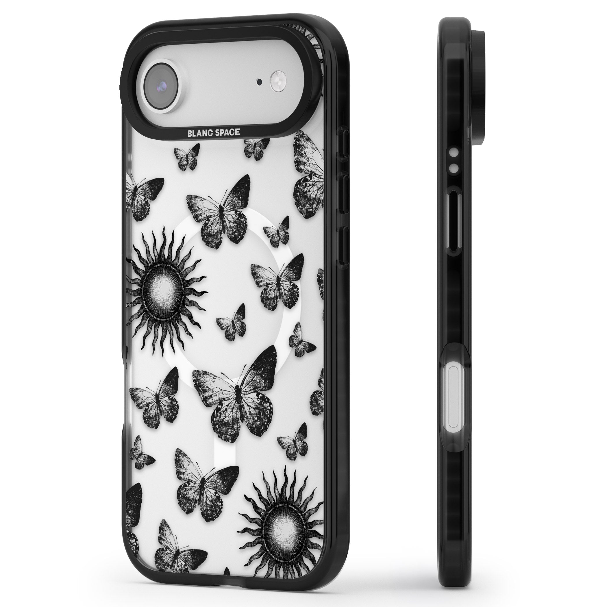 Butterflies Suns iPhone 17 Air Impact Pro Black Phone Case Side Profile