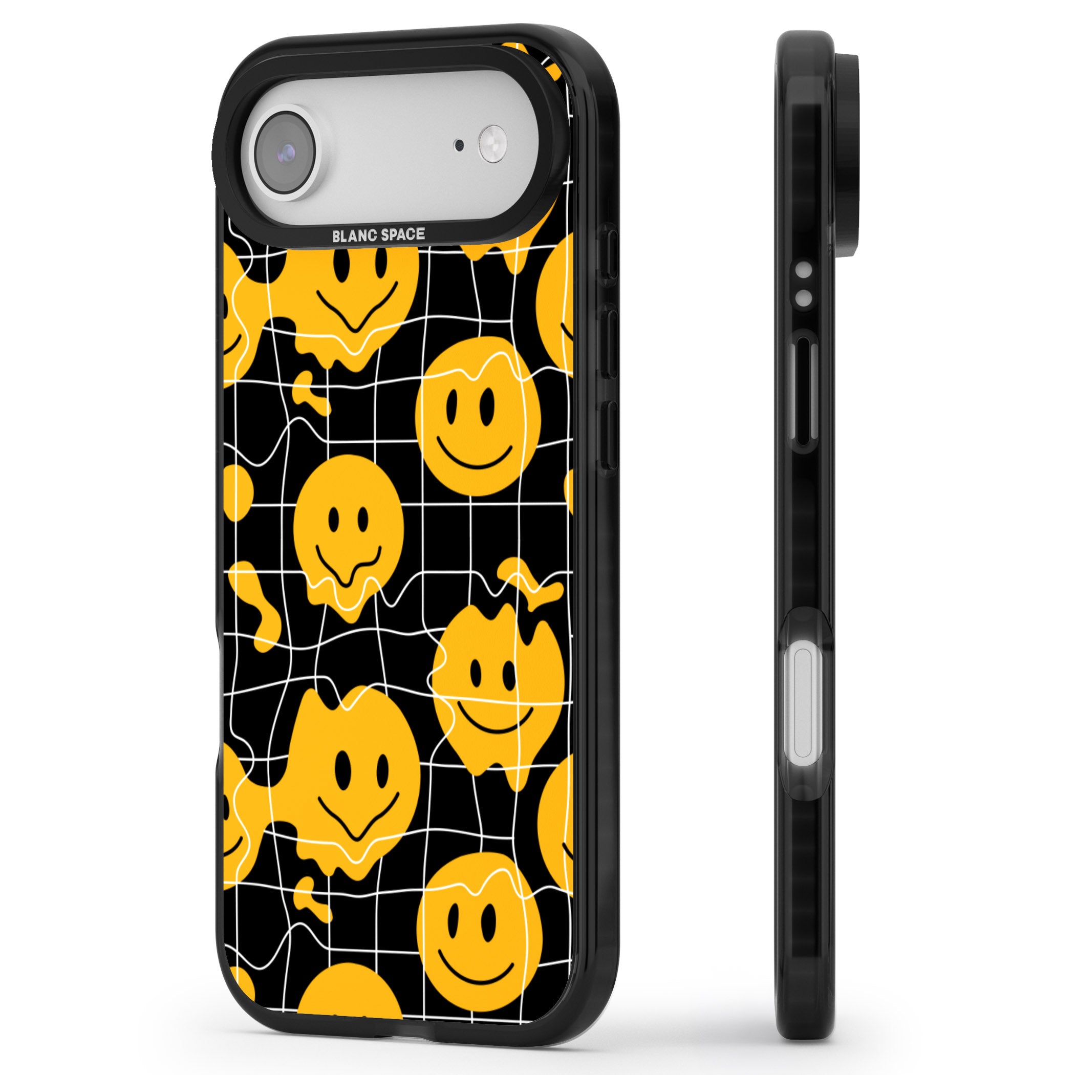 Acid Face Grid Pattern iPhone 17 Air Impact Pro Black Phone Case Side Profile