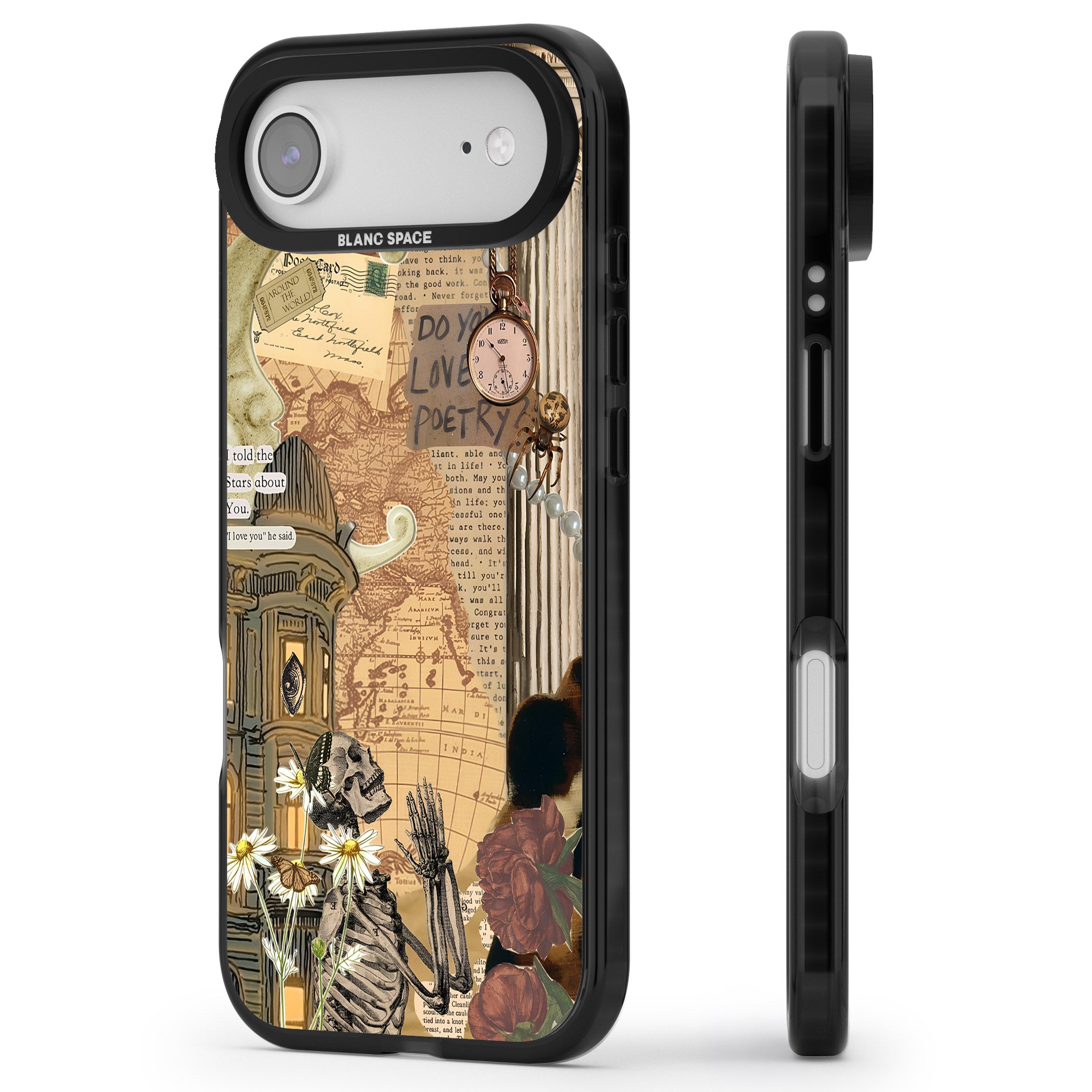 Skeleton Poetry iPhone 17 Air Impact Pro Black Phone Case Side Profile