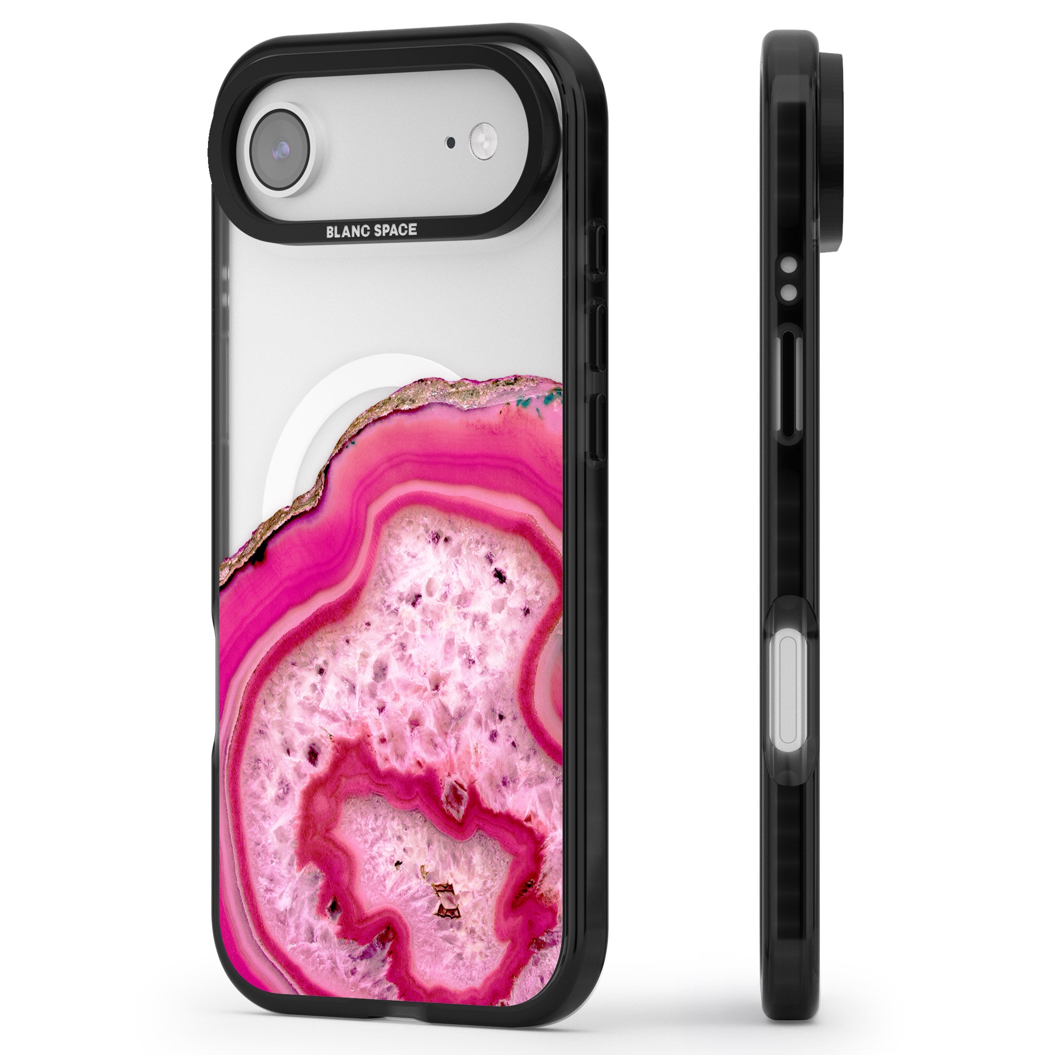 Pink Geode Crystal iPhone 17 Air Impact Pro Black Phone Case Side Profile